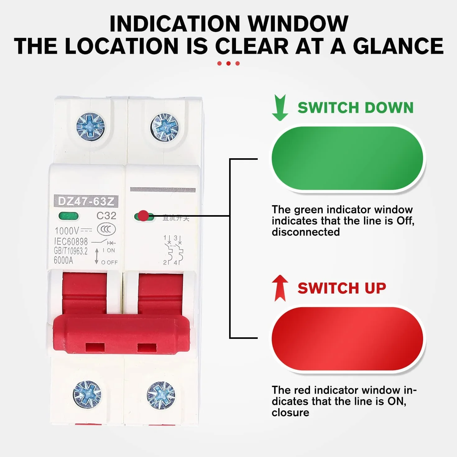 2 Pièces Disjoncteur Miniature 1000V DC 2P 32A Din Rail Mount Protection Contre Les Surcharges à Domicile Interrupteur D'air pour Lignes de Distribution D'éclairage Résidentiel Système PV Solaire