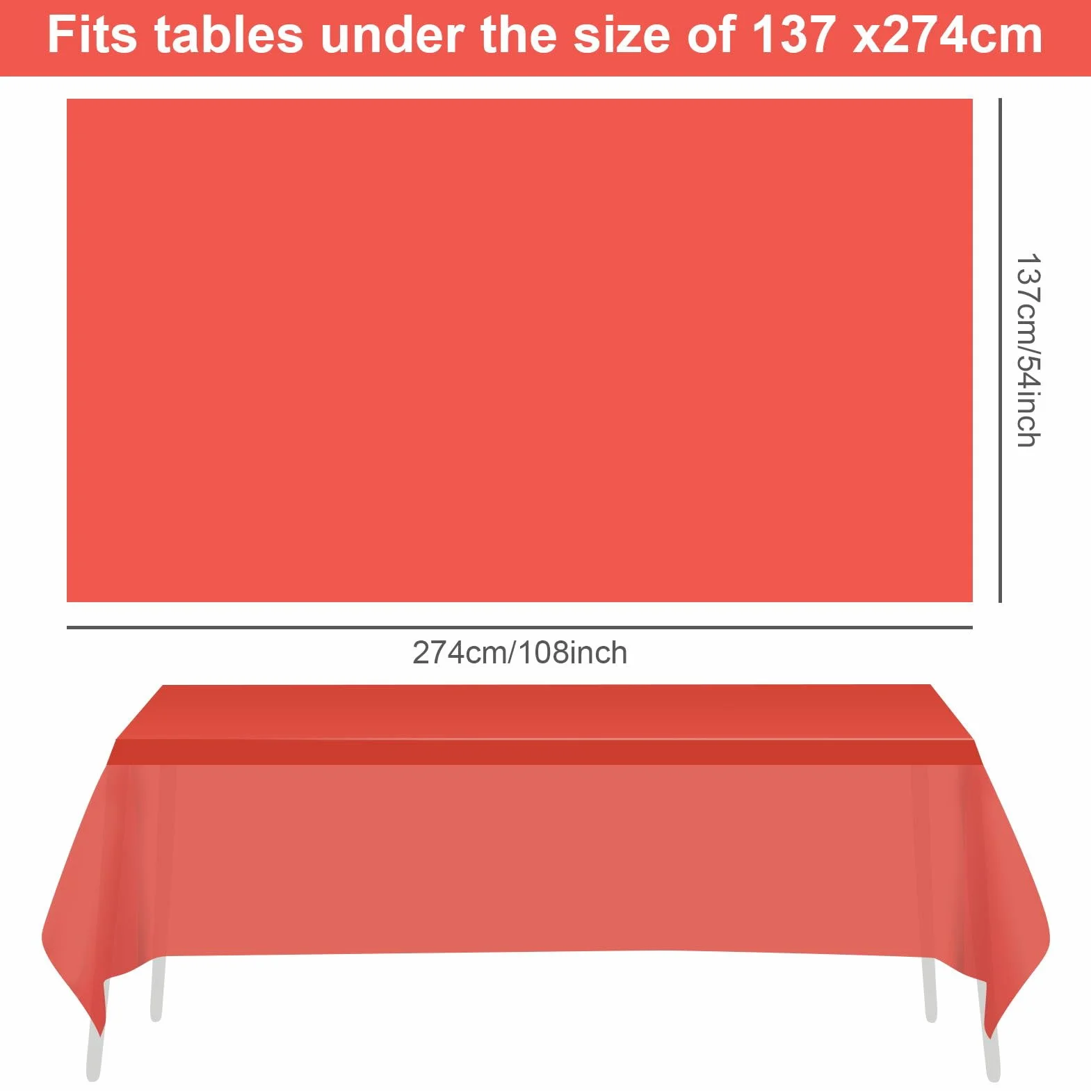 Lot de 2 nappes rectangulaires rouges 137 x 274 cm Faciles à nettoyer Intérieur Extérieur Pique-nique Fête