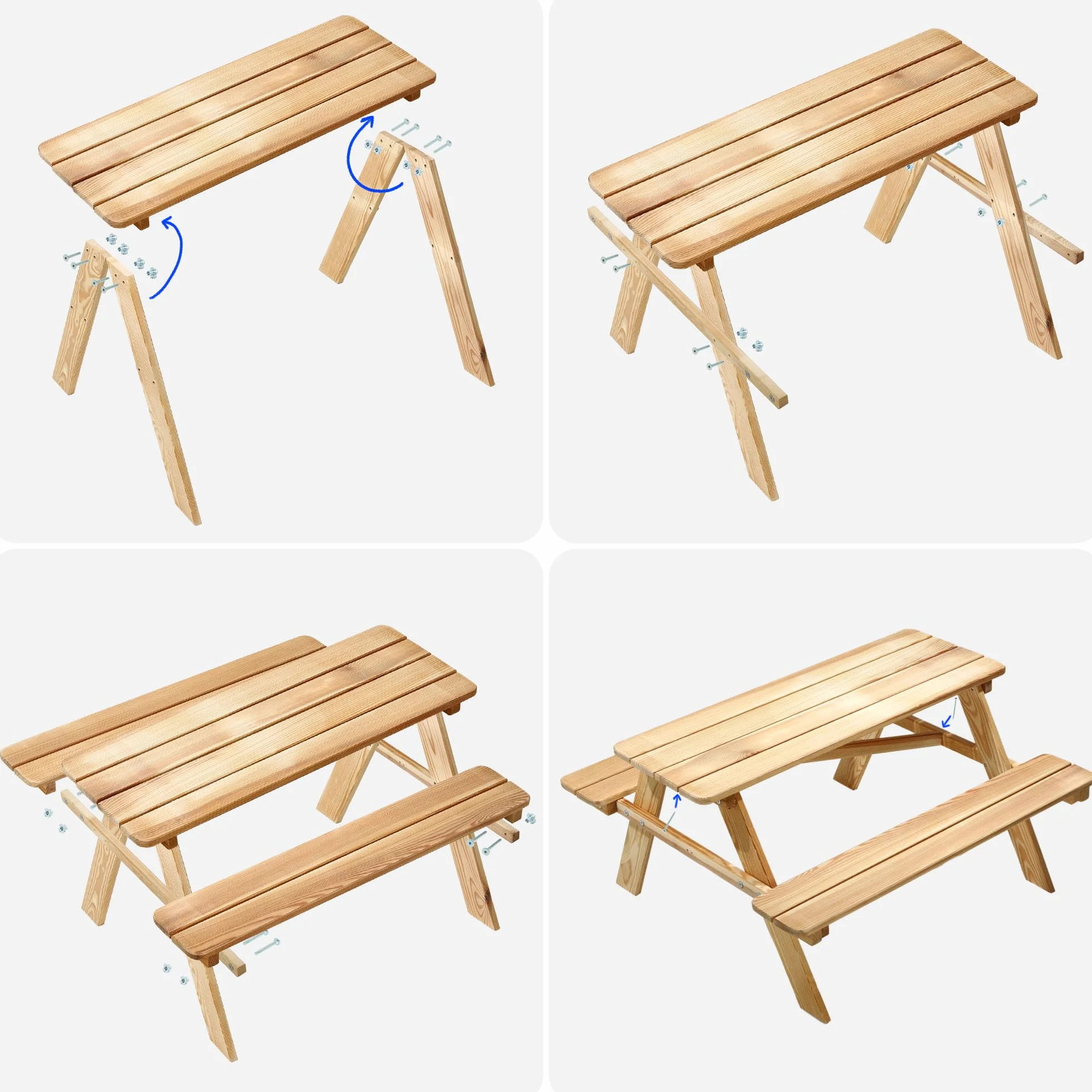 KADAX Table de pique-nique pour enfant en bois avec bancs, ensemble de jardin