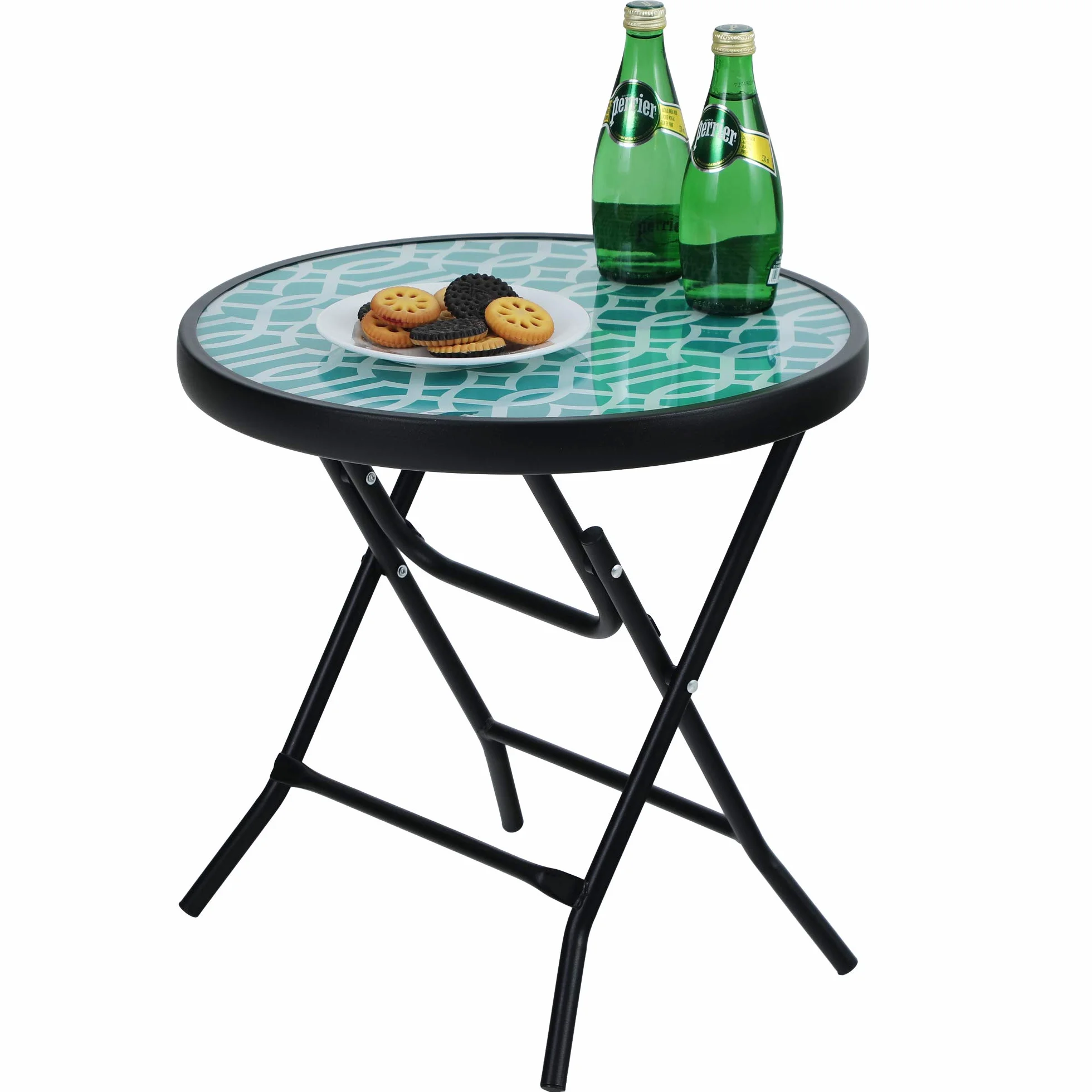 PHI VILLA Table d'appoint Ronde Pliable Verre Métal Petite Table de Balcon résistante aux intempéries