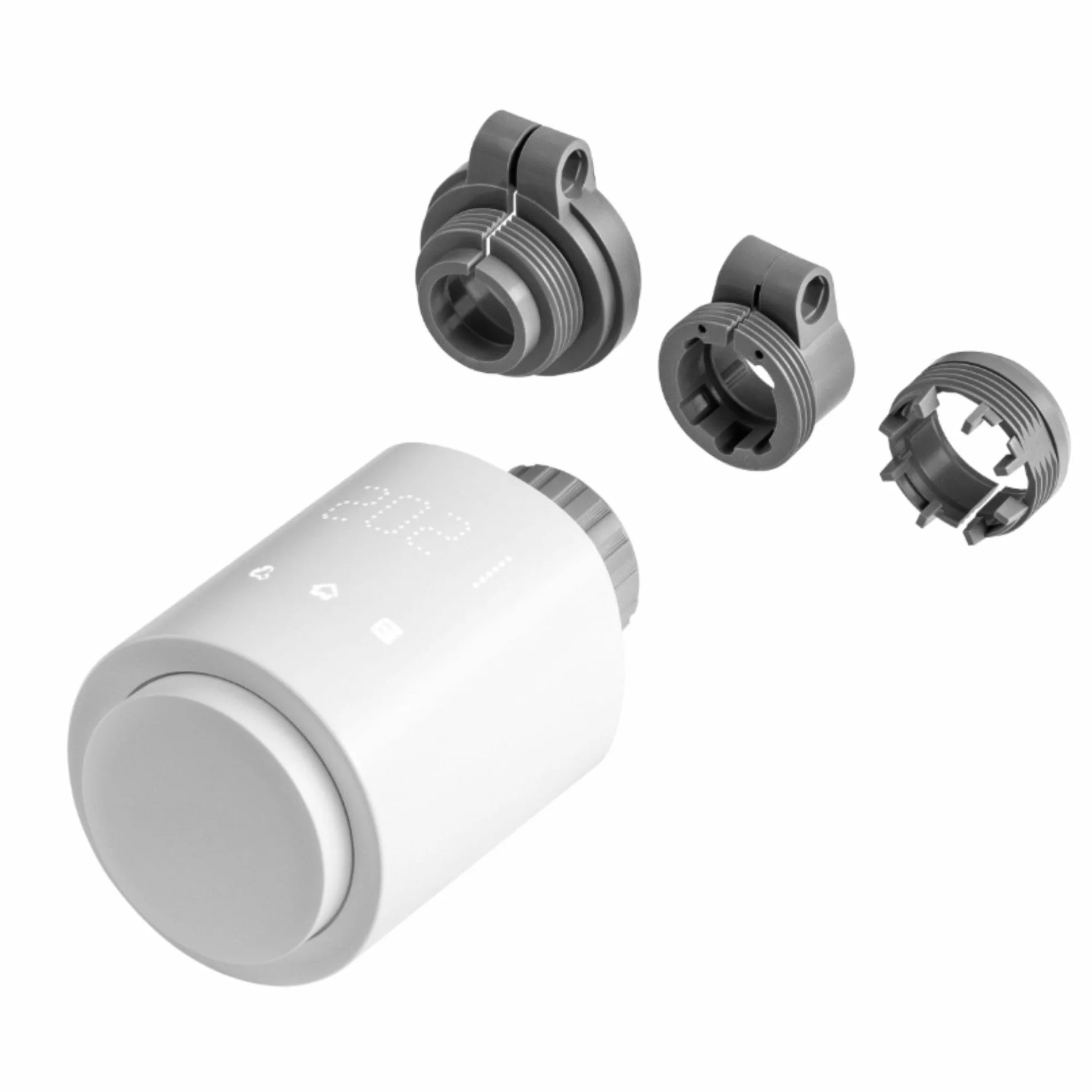 Thermostat sans Fil Connecté avec Tuya Smart Programmateur Chauffage Electrique Wi-FI Tête Thermostatique avec Affichage LED et Raccord de Vanne M30 x 1,5 (3 Piles et 3 adaptateurs Inclus)