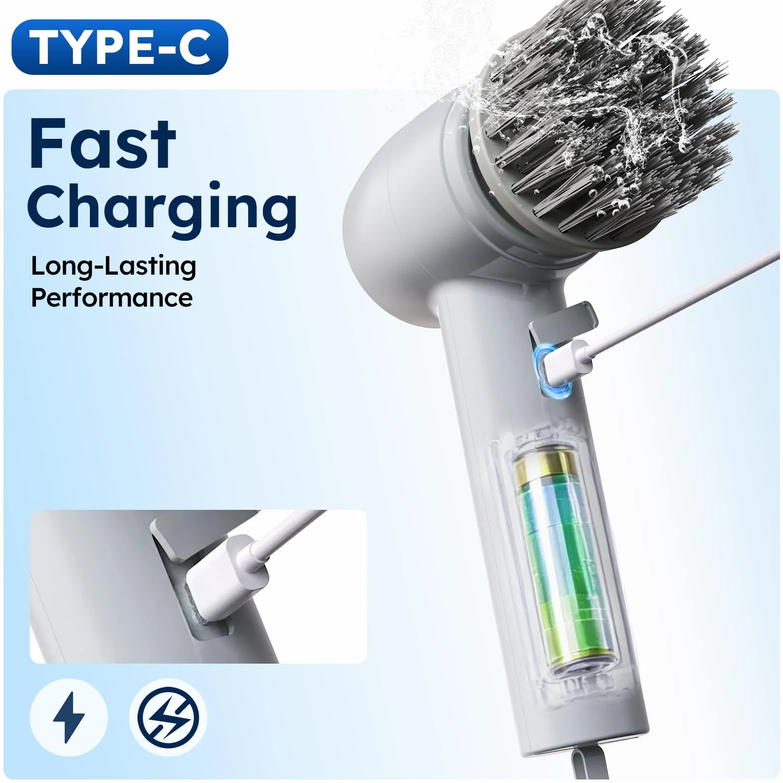 JTF Brosse Nettoyage Electrique 5 en 1,Brosse Rotative Nettoyage avec Écran LED,5 Brosses,2 Vitesses Réglables,pour Salle de Bain,Cuisine,Vaisselle,Carrelage,Fenêtre (Gris)