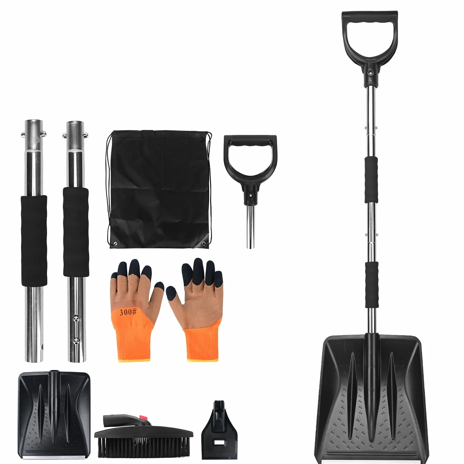 Kit de Pelle à Neige rétractable 3 en 1 avec Grattoir à Glace, Brosse à Neige et Sac de Rangement