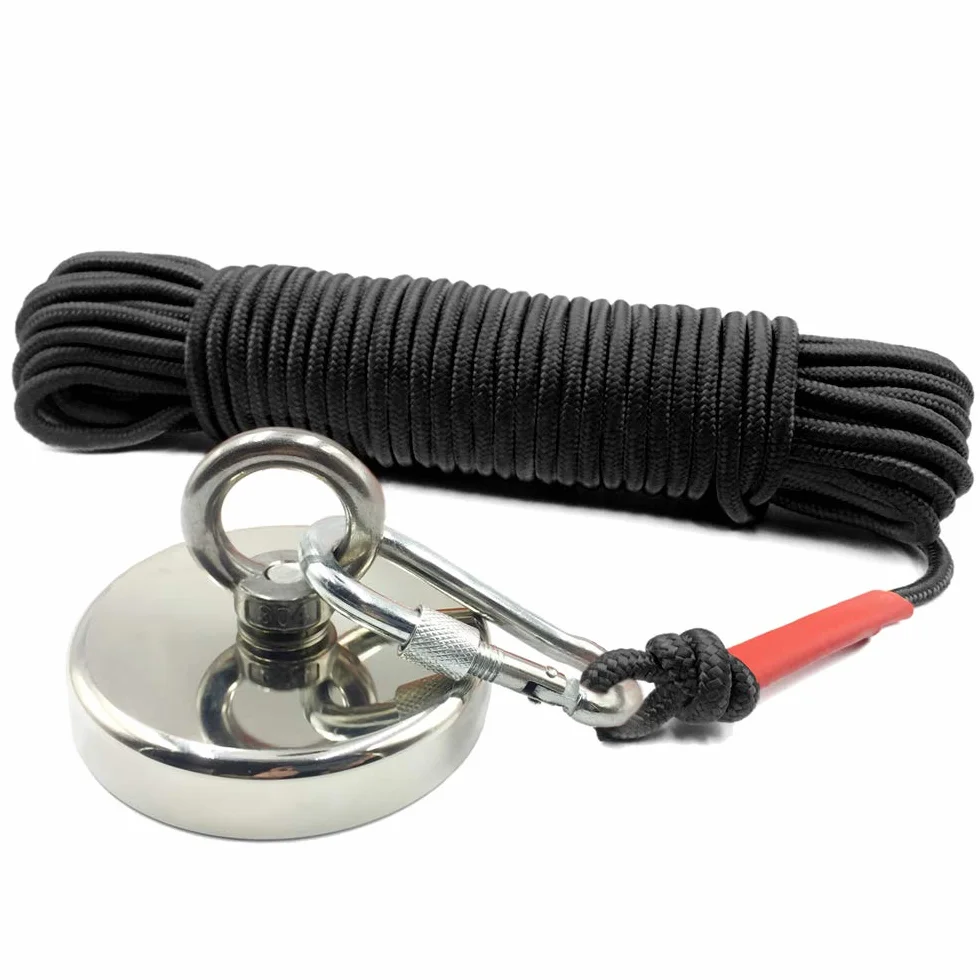 UTOMAG Corde en Nylon avec 2 Fermoir à Ressort - Corde Tressée de 20 Mètres, Multifonctionnelle pour la Pêche Magnétique, la Fixation de Charges et Le Séchage du Linge (Diamètre 6mm, Noir)
