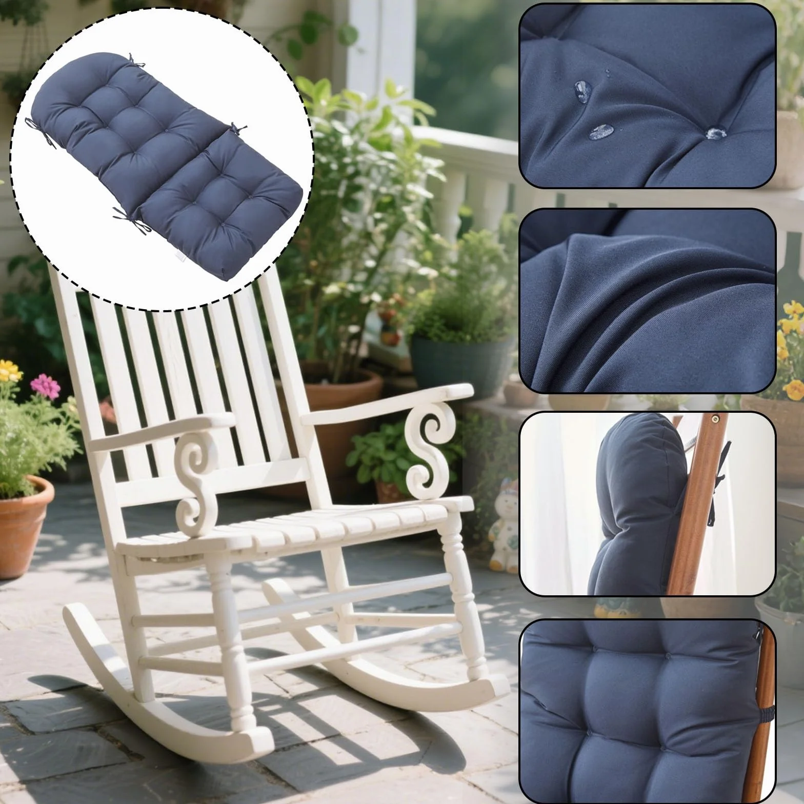 Coussin Chaise Extérieur Imperméable pour Rocking Chair et Balançoire avec Dossier, Wine Red