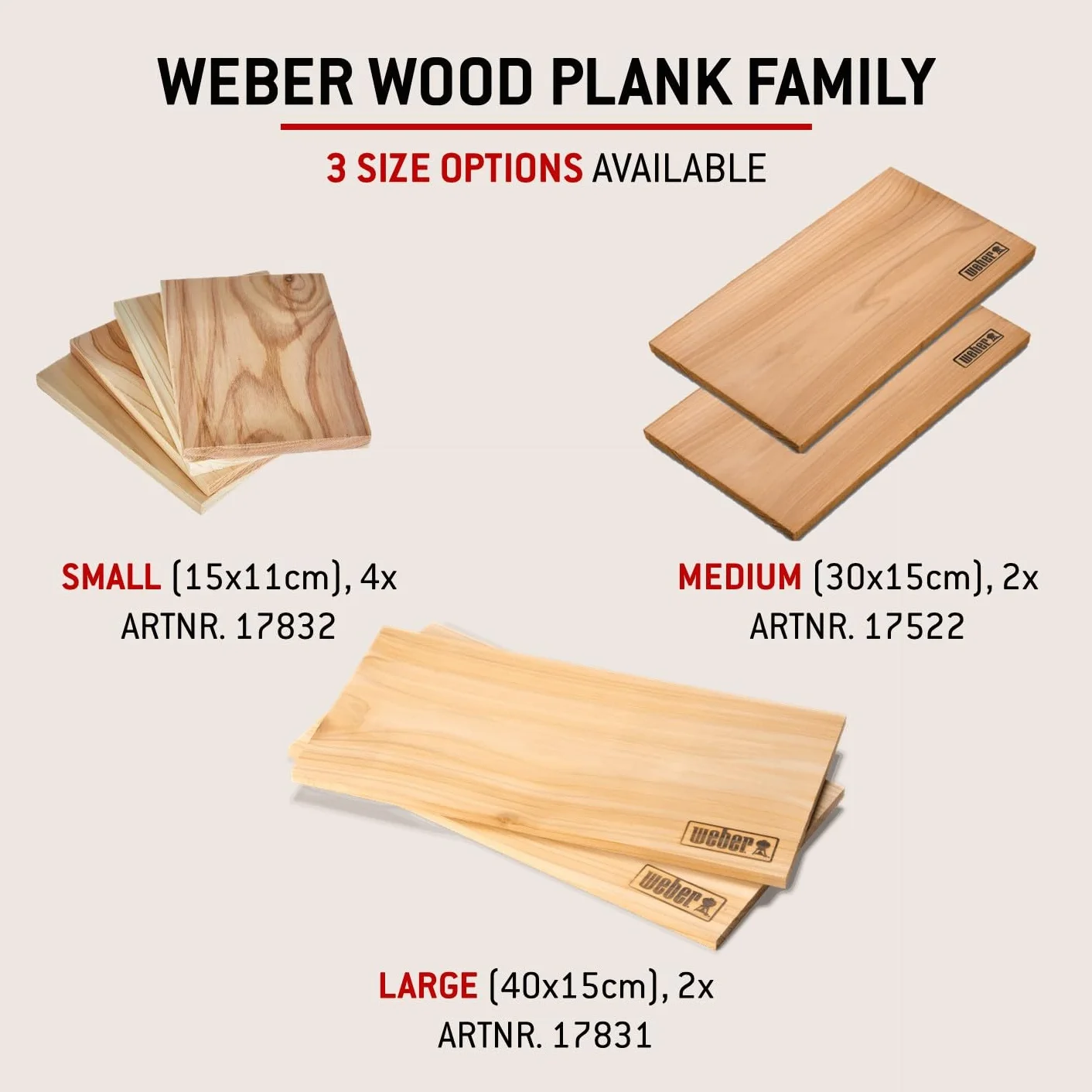Weber Planches de fumage en cèdre rouge Western petit 1,1 x 11 x 15 cm lot de 4