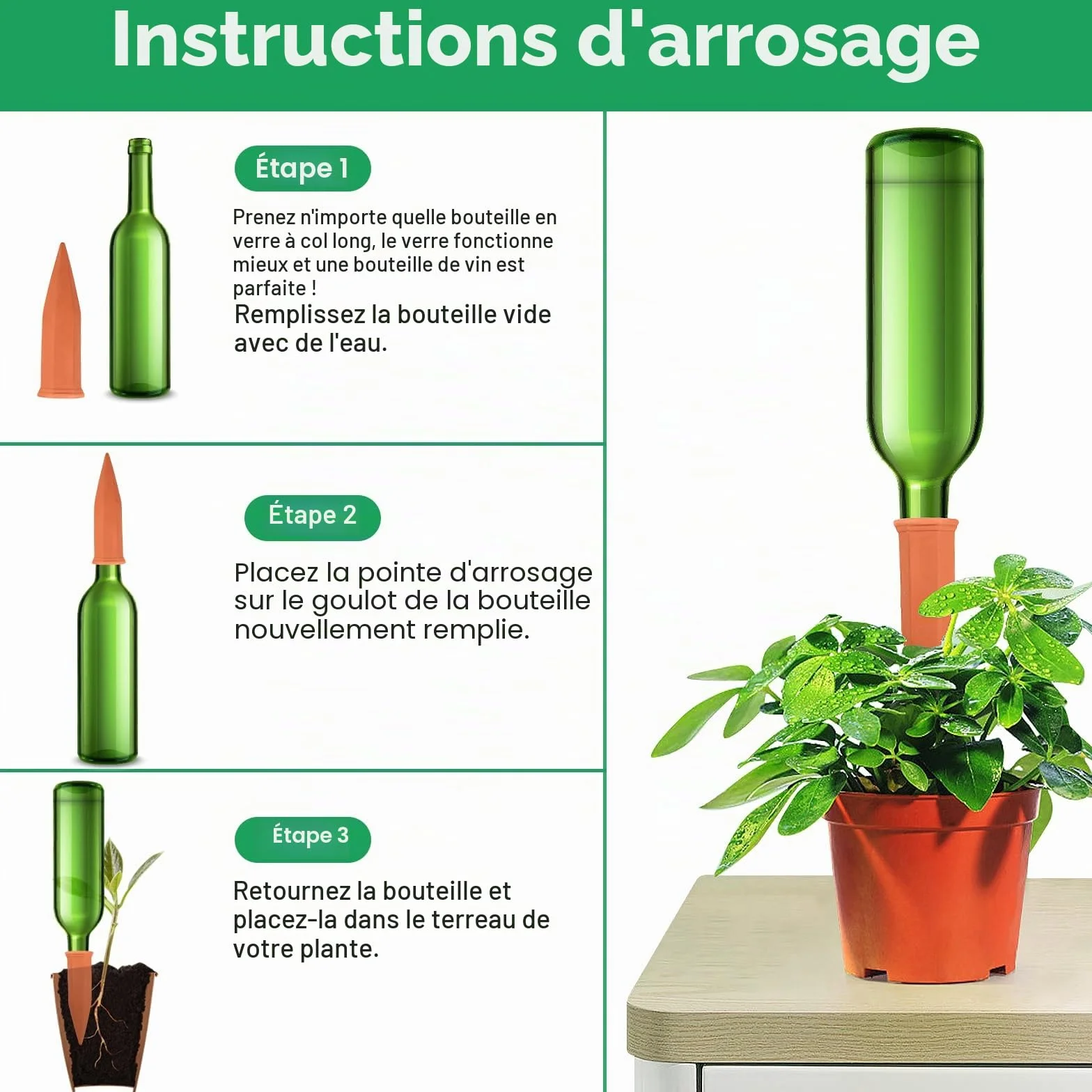 Frasheng Cône d’arrosage Argile, Système d'irrigation automatique, Kit goutte à goutte pour plantes en pot