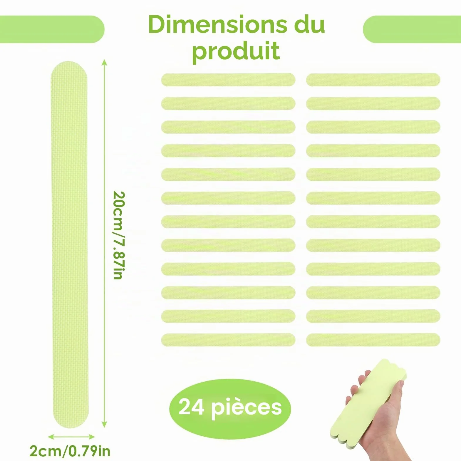 Lot de 24 bandes adhésives antidérapantes phosphorescentes pour marches d'escalier, lits superposés, baignoires, cuisines, piscines - 2 x 20 cm