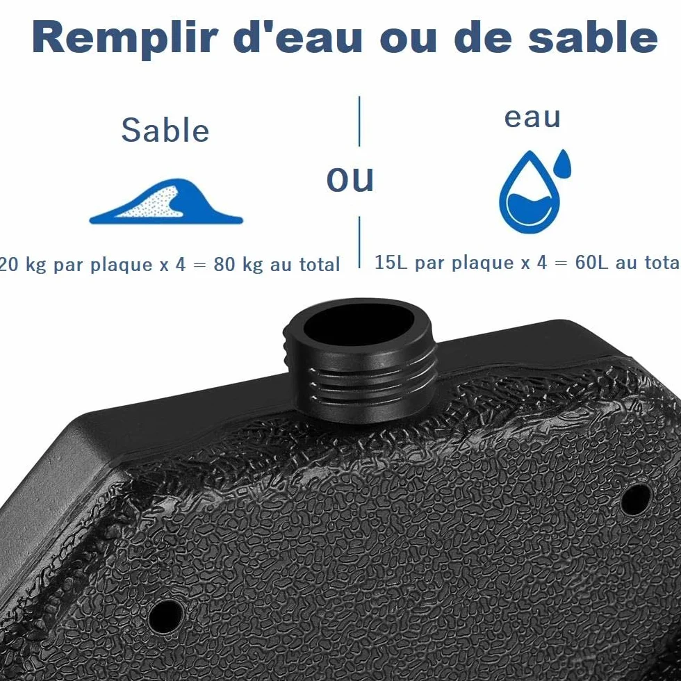 Yaheetech Lot de 4 Dalles carrées de Parasol Lestage Pieds Base 50 × 50 × 7,5 cm Noir