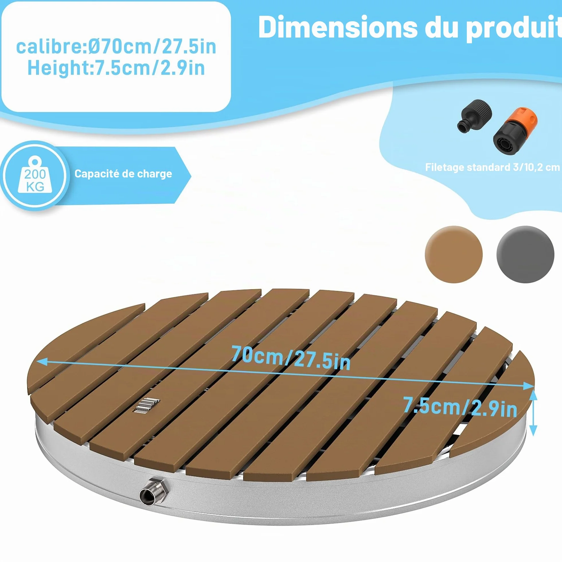 UISEBRT Douche de jardin extérieure WPC aluminium solaire mobile camping hauteur réglable 4m piscine terrasse