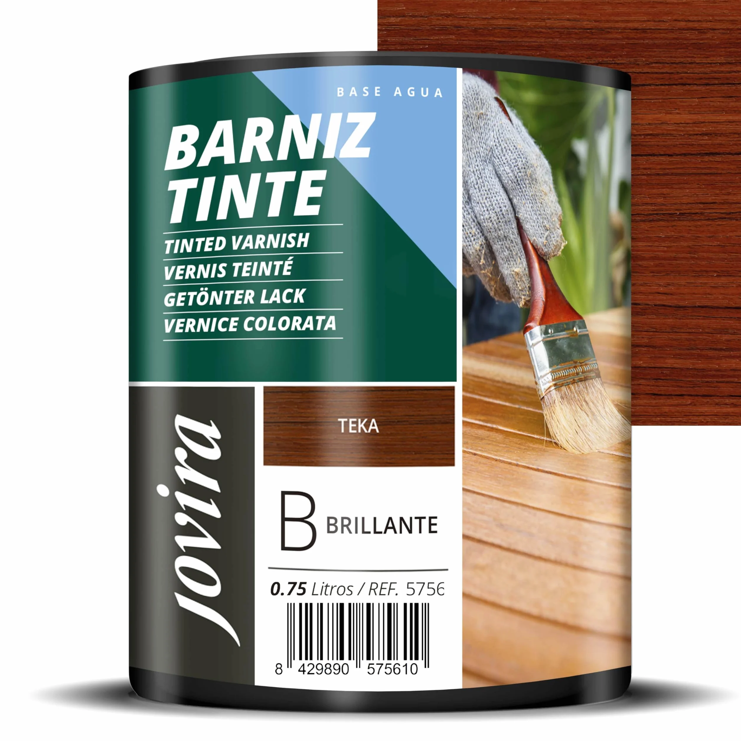 JOVIRA PINTURAS Vernis teinté à base d'eau, finition brillante. Spécial pour la teinture et le vernissage du bois. (750 Millilitres, Teka)