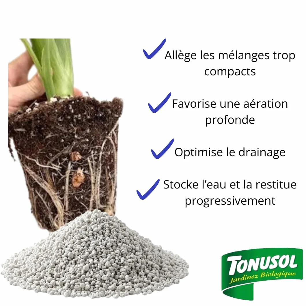 Perlite pour Plante 3L TONUSOL – Minéral Naturel, Drainage et Aération des Substrats, Régule l'eau et Air, Allège Terreaux, Fabriqué en France