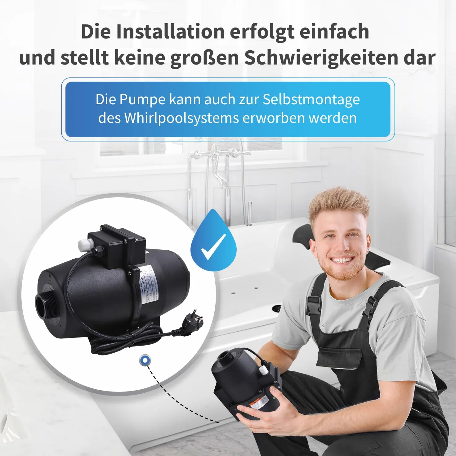 AQUADE Souffleur d'air pour jacuzzi 700 W chauffage 300 W ozone Pompe de soufflage nettoyage bactéricide