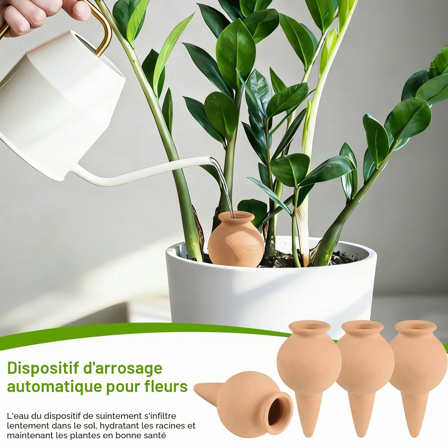 EXLECO Oyas Arrosage Automatique 4pcs Cône Argile 100ml Irrigation Plante Intérieur Extérieur