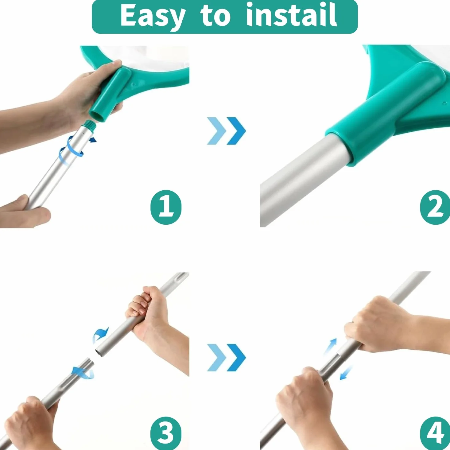 KAHEIGN 160CM Épuisettes de Surface pour Piscine, Filet de Nettoyage Feuilles avec 4 Poteaux Aluminium
