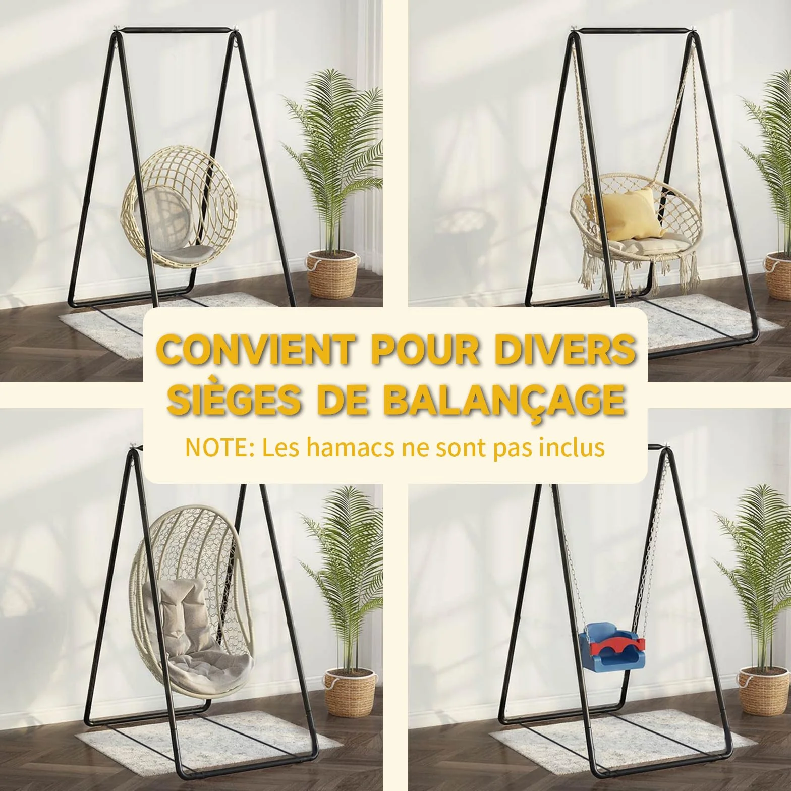 Support de Fauteuil Suspendu en Métal A-Shape pour Hamac sur Pied, Chaise Œuf ou Chaise Suspendue Intérieur Extérieur