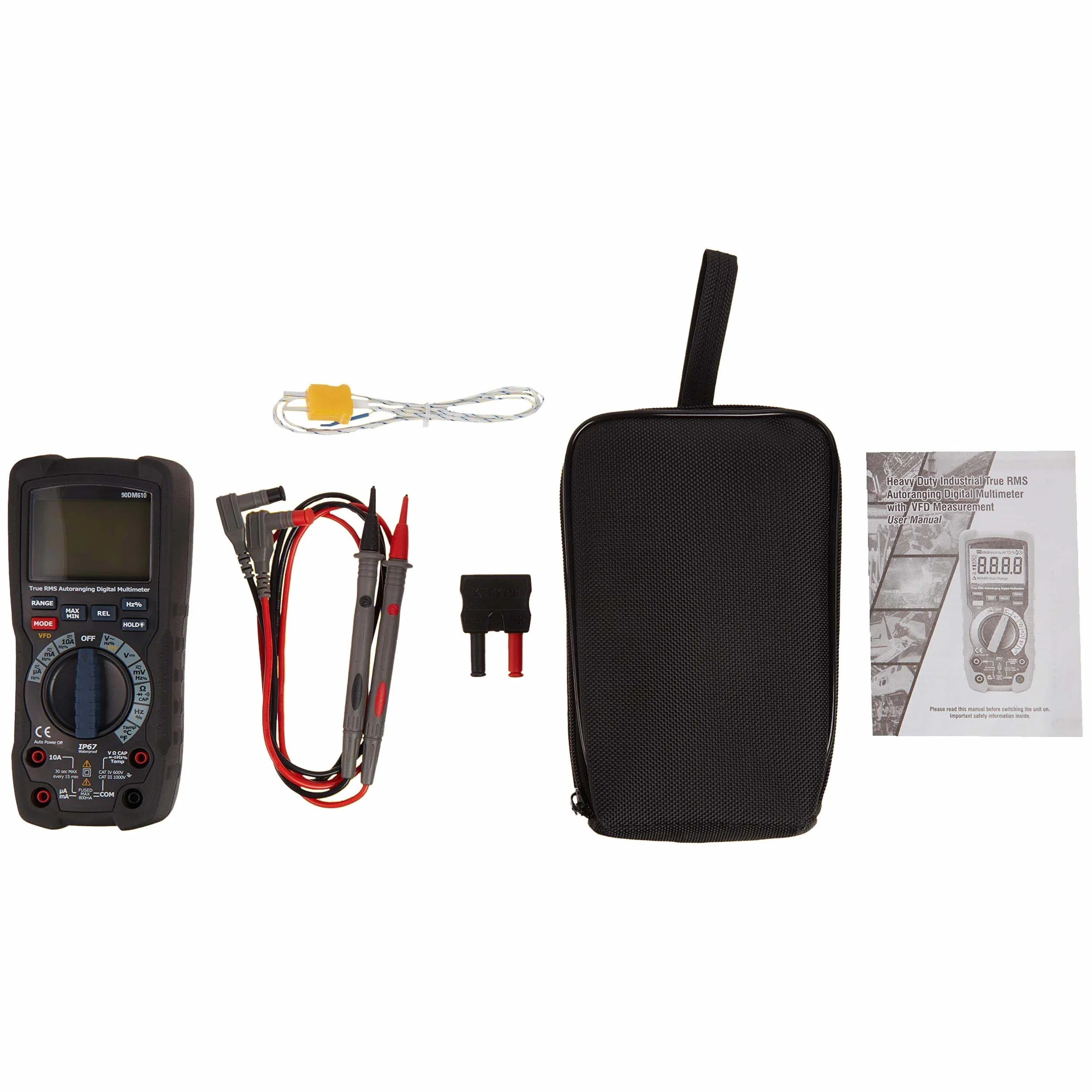 Amazon Basics Multimètre numérique 6 000 points, IP67, True RMS (valeur efficace vraie), CAT IV 600 V, Noir
