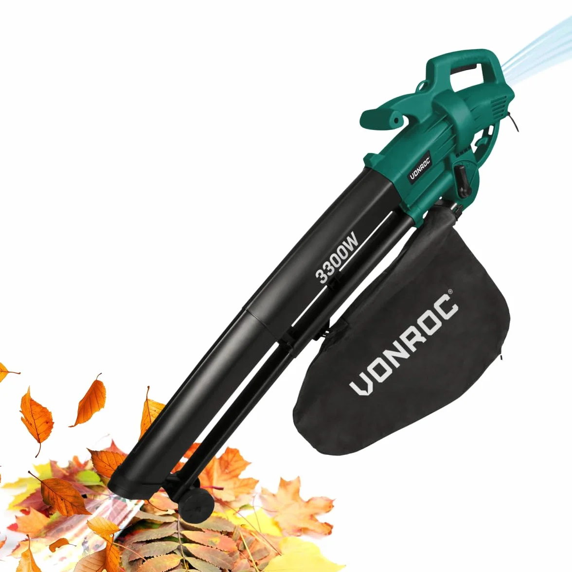 VONROC Souffleur de Feuilles 3-en-1 3300W Aspirateur Souffleur 270km/h 40L