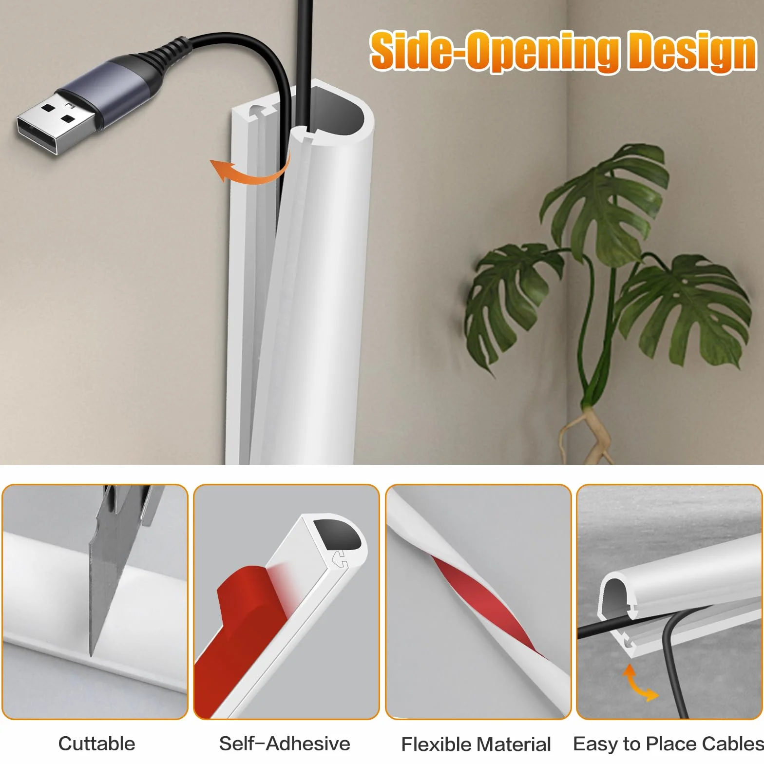Goulotte Passe Cable adhésive Cache Fil Electrique Flexible goulotte Cache Cable Mural à Ouverture latérale Passage Fil Electrique (22mm×10mm×1m, Blanc)