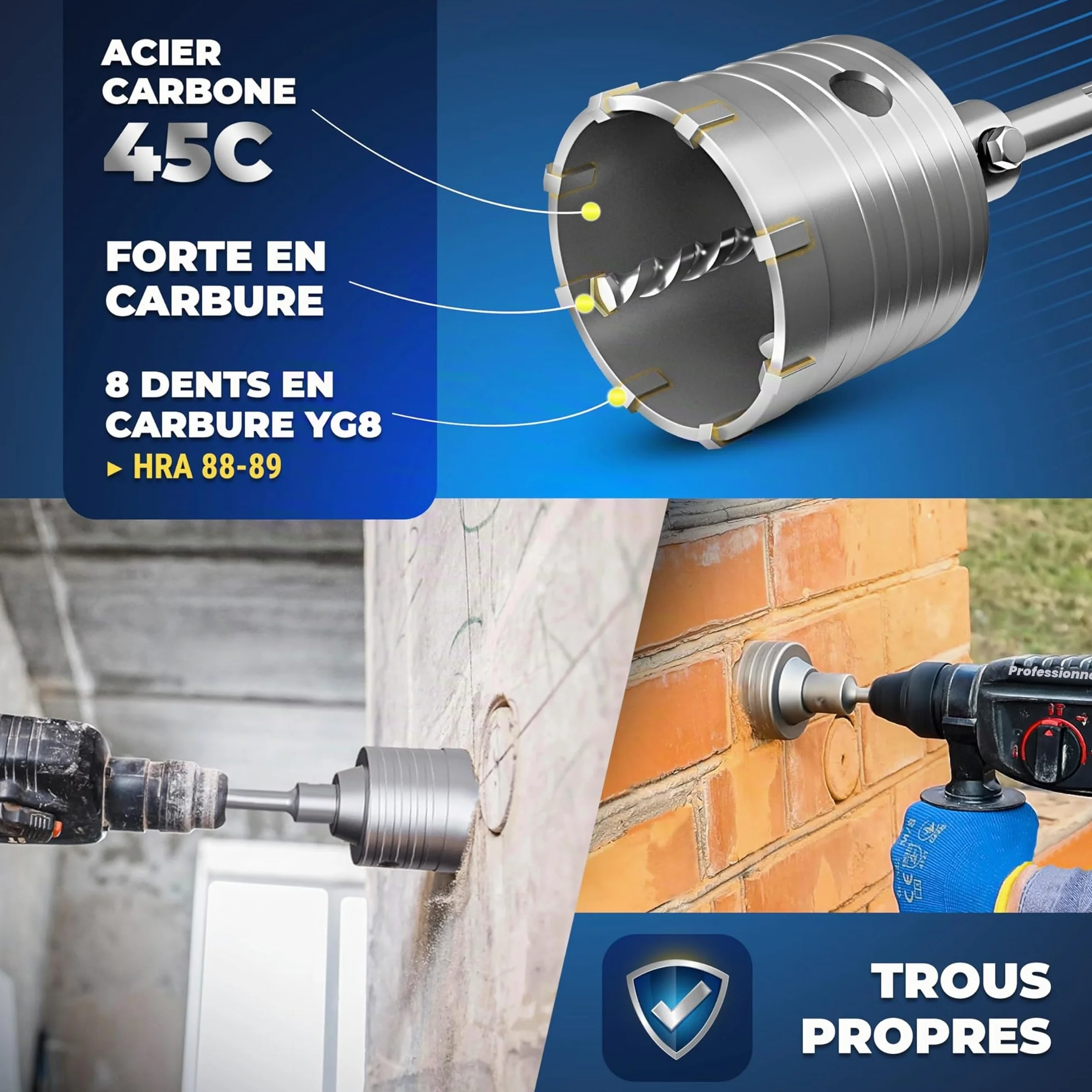S&R Scie Cloche Trépan Béton 68 mm SDS Plus Couronne Carotteuse Foret à Beton Marbre Brique Pierre Maçonnerie Adaptateur et foret de centrage 8x110 mm