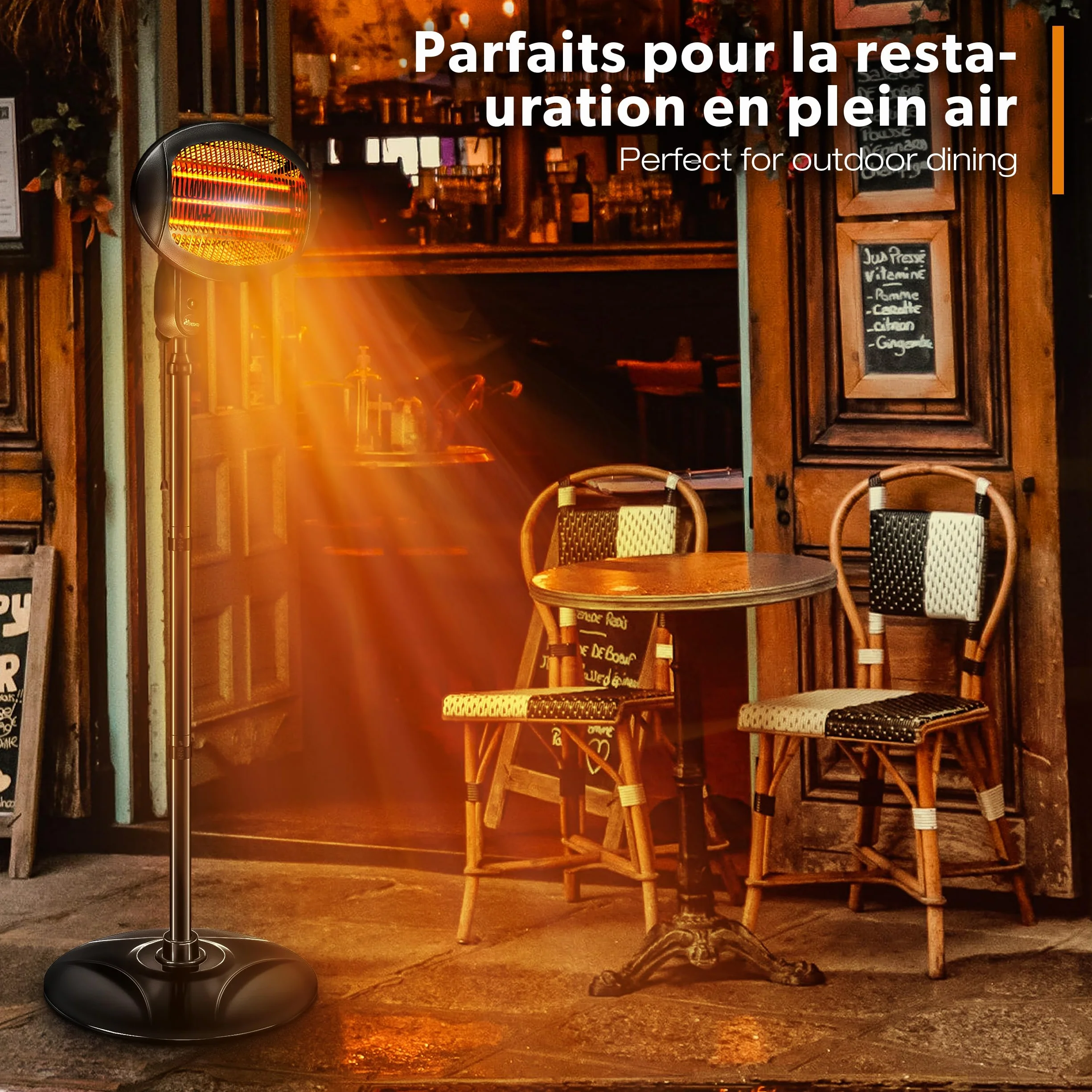TRESKO Radiateur infrarouge sur pied 2000W Chauffage radiant électrique extérieur 3 Niveaux de Chaleur