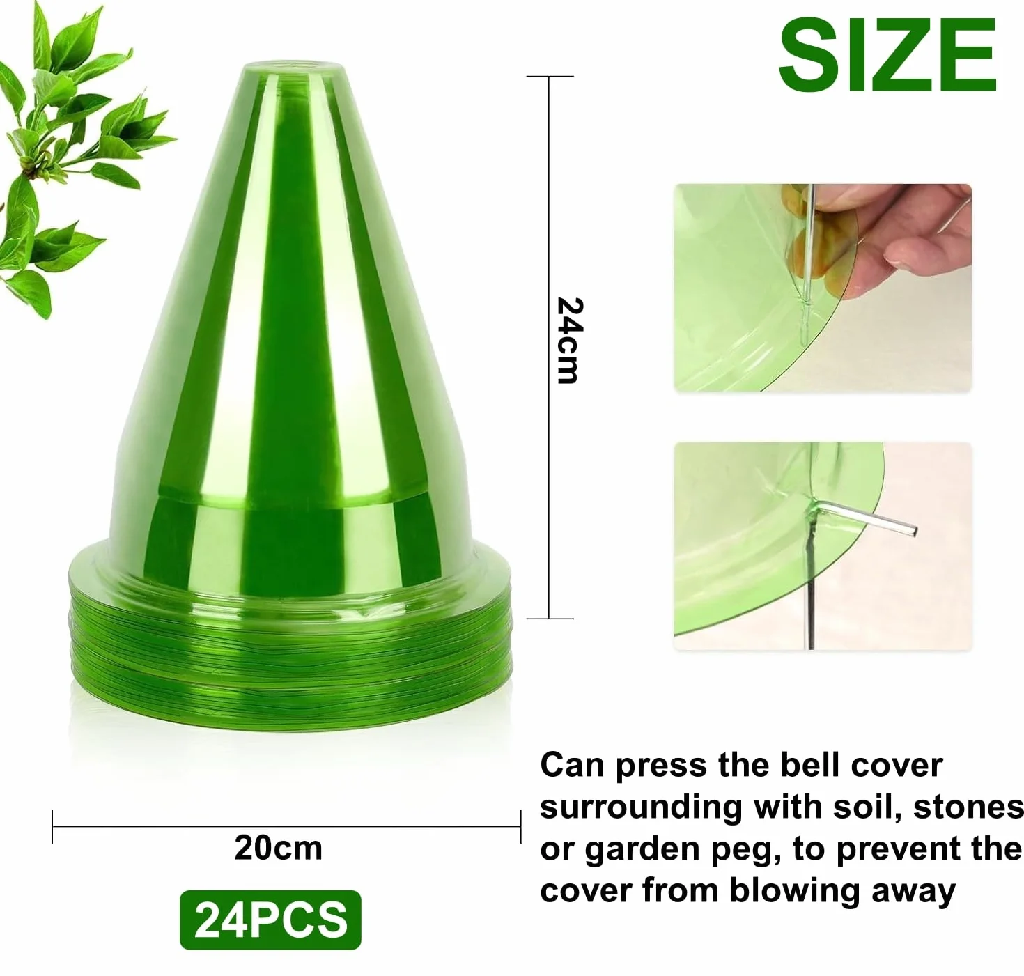 Cloches pour Plantes de Jardin 24 Pièces 24CM x 20CM Couvercle en Plastique Protection Contre Soleil Neige Gel Oiseaux Insectes