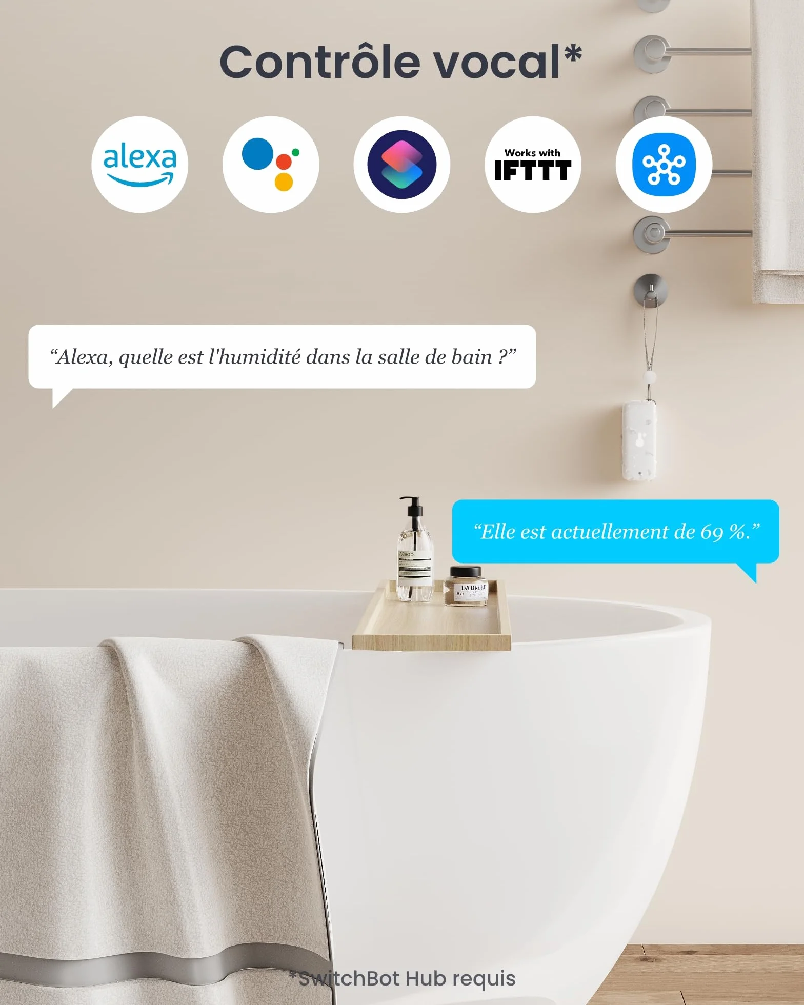 SwitchBot IP65 Hygromètre Thermomètre Intérieur Extérieur Bluetooth 100m Capteur Humidité 2 Ans Piles