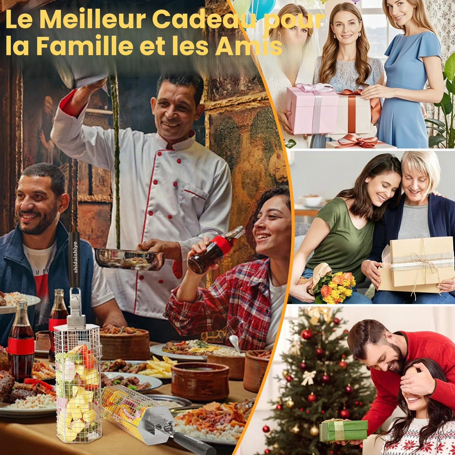 Panier à Barbecue Acier Inoxydable 304 Poignée Détachable 2 Pièces Ustensiles Grill Cuisine Exterieur Camping