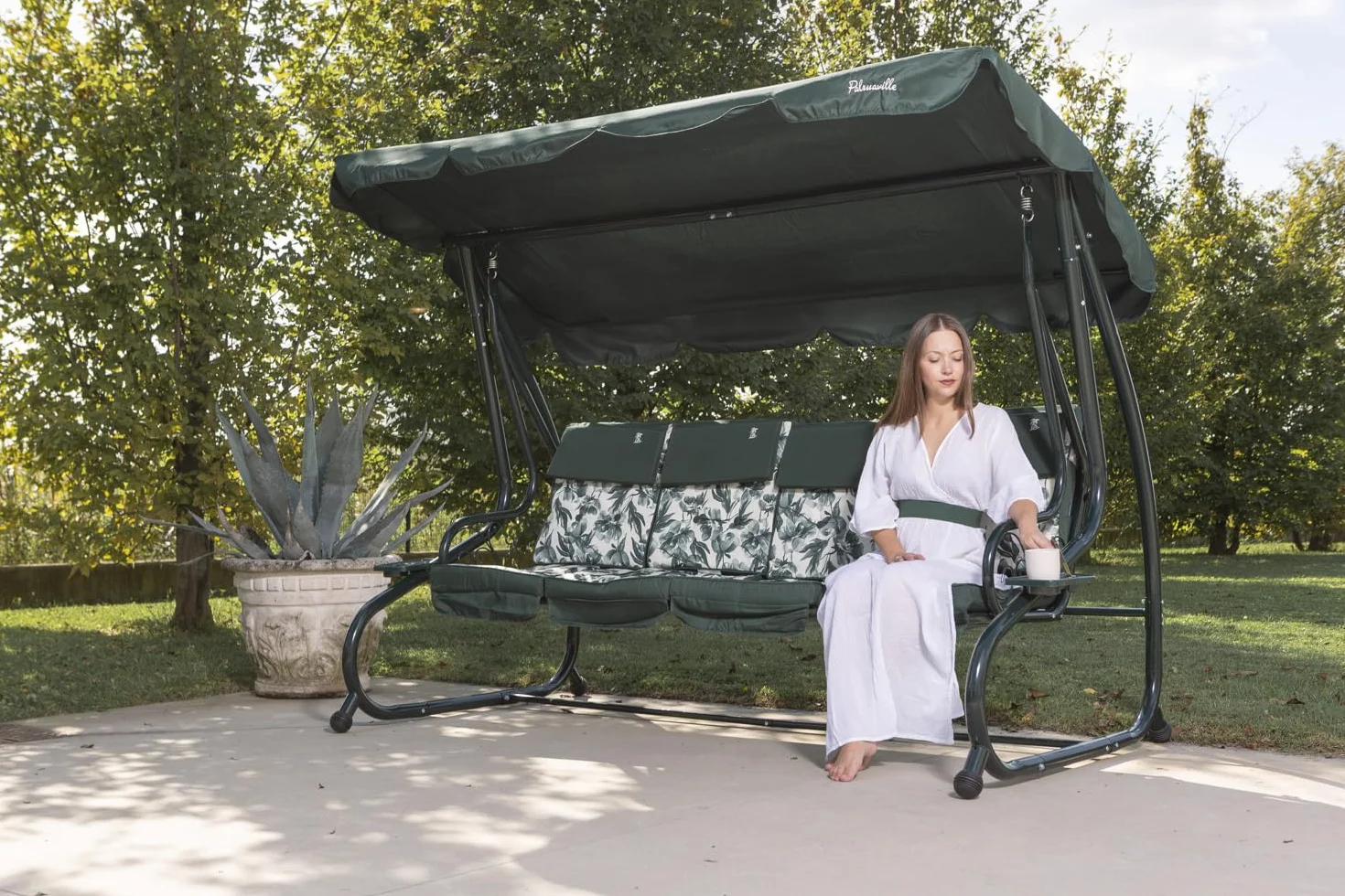SIEDITI FUORI E DENTRO Mizar Balancelle de Jardin 4 Places inclinable avec Fonction lit et auvent réglable Vert bégonia