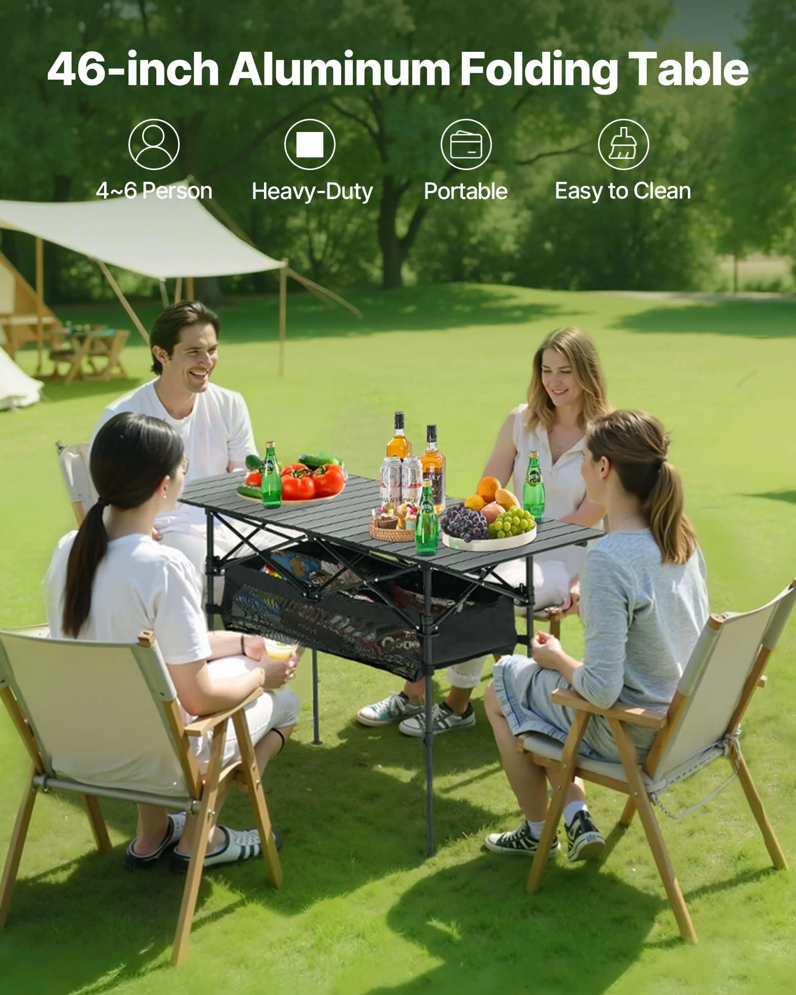 VEVOR Table de Camping Pliante 120x55 cm Aluminium Hauteur Réglable Noir