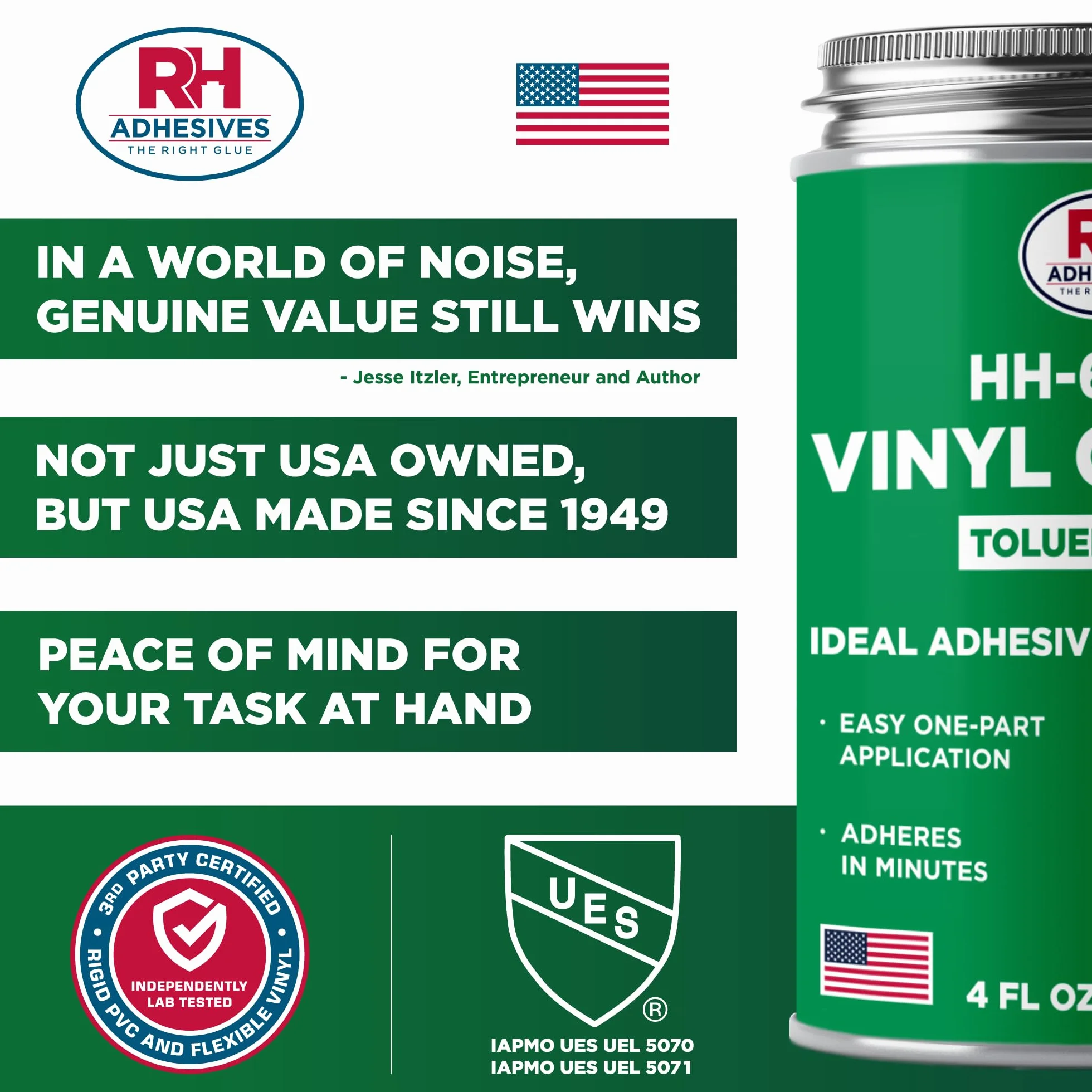 RH Adhesives Ciment vinylique sans toluène HH-66, pot de 118 ml - RH Adhésifs
