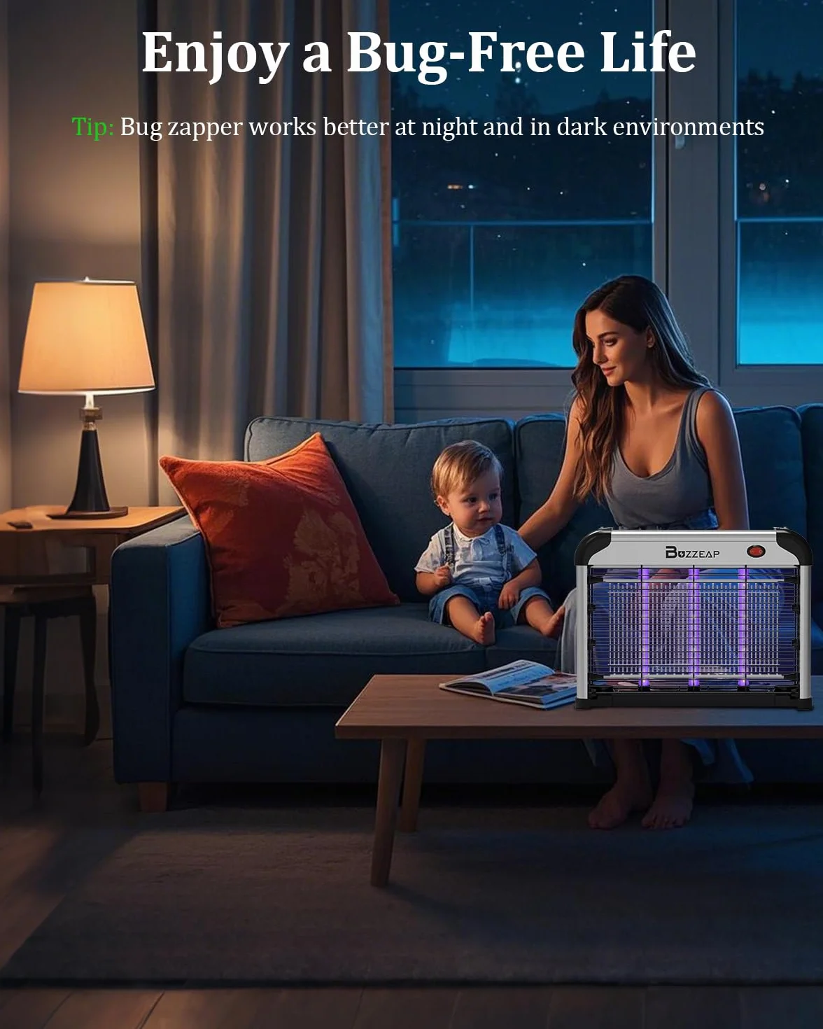 Lampe Anti-Moustiques Électrique 4200V, Double Onde UV 365+395nm, Piège Intérieur sans Produit Chimique