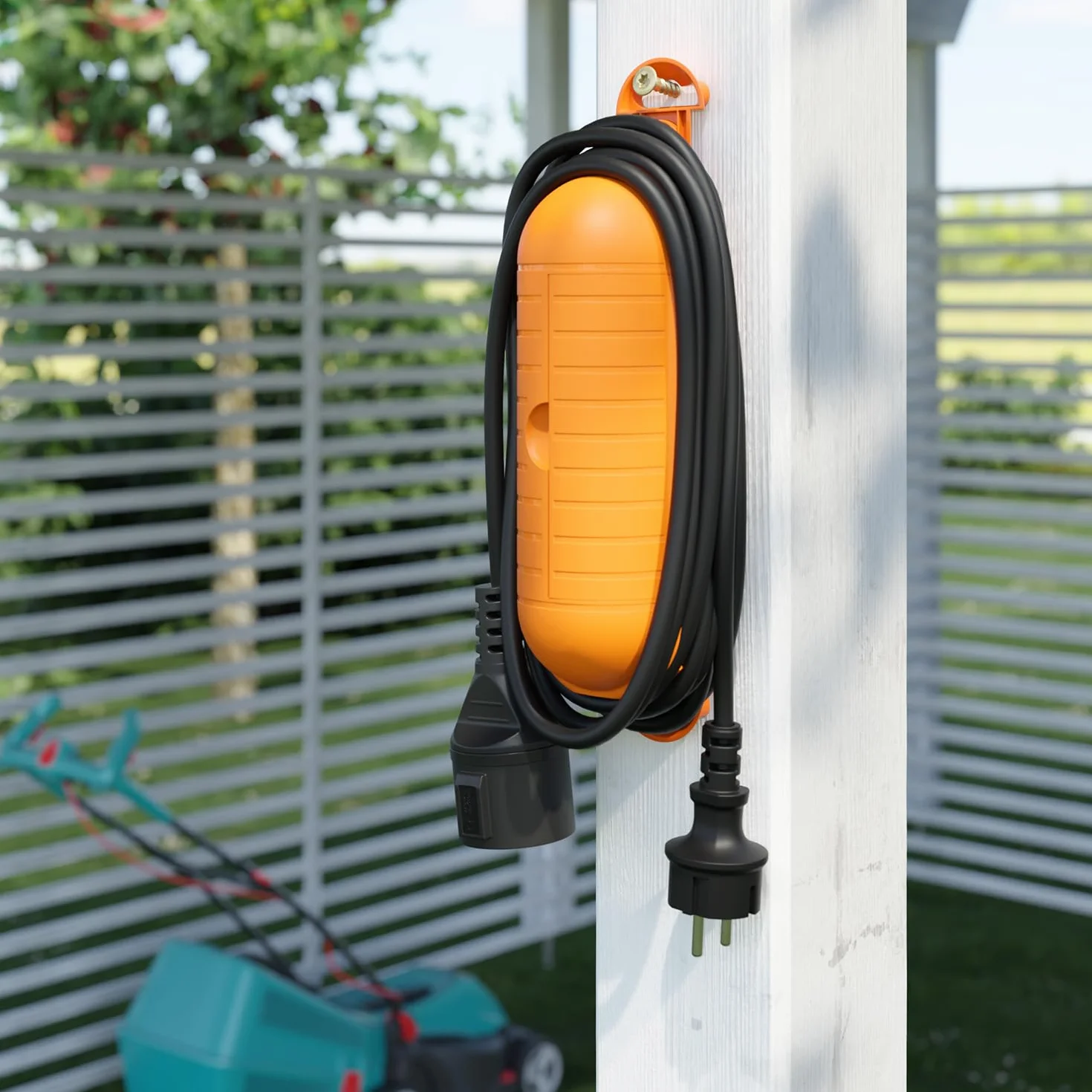 deleyCON Boîtier Protection Outdoor IP44 pour Cordon Alimentation Rallonge étanche Anti-éclaboussures pour Usage Externe Coffret Protection Gaine Couverture - Orange