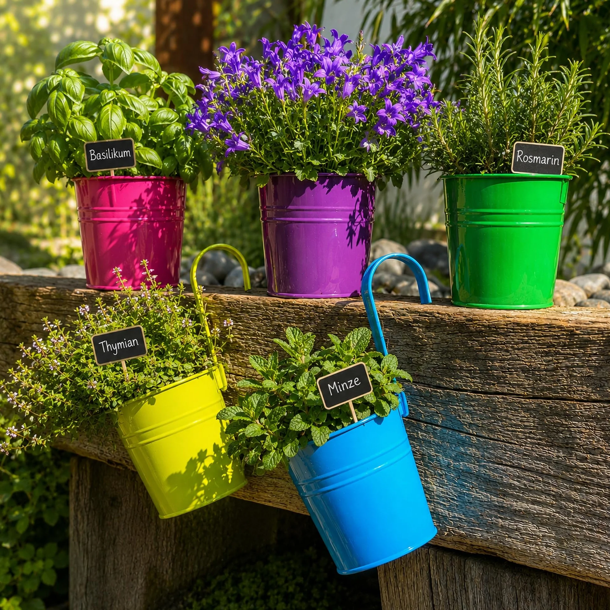 UNUS Lot de 10 pots de fleurs suspendus métal ⌀10 cm avec poignée amovible
