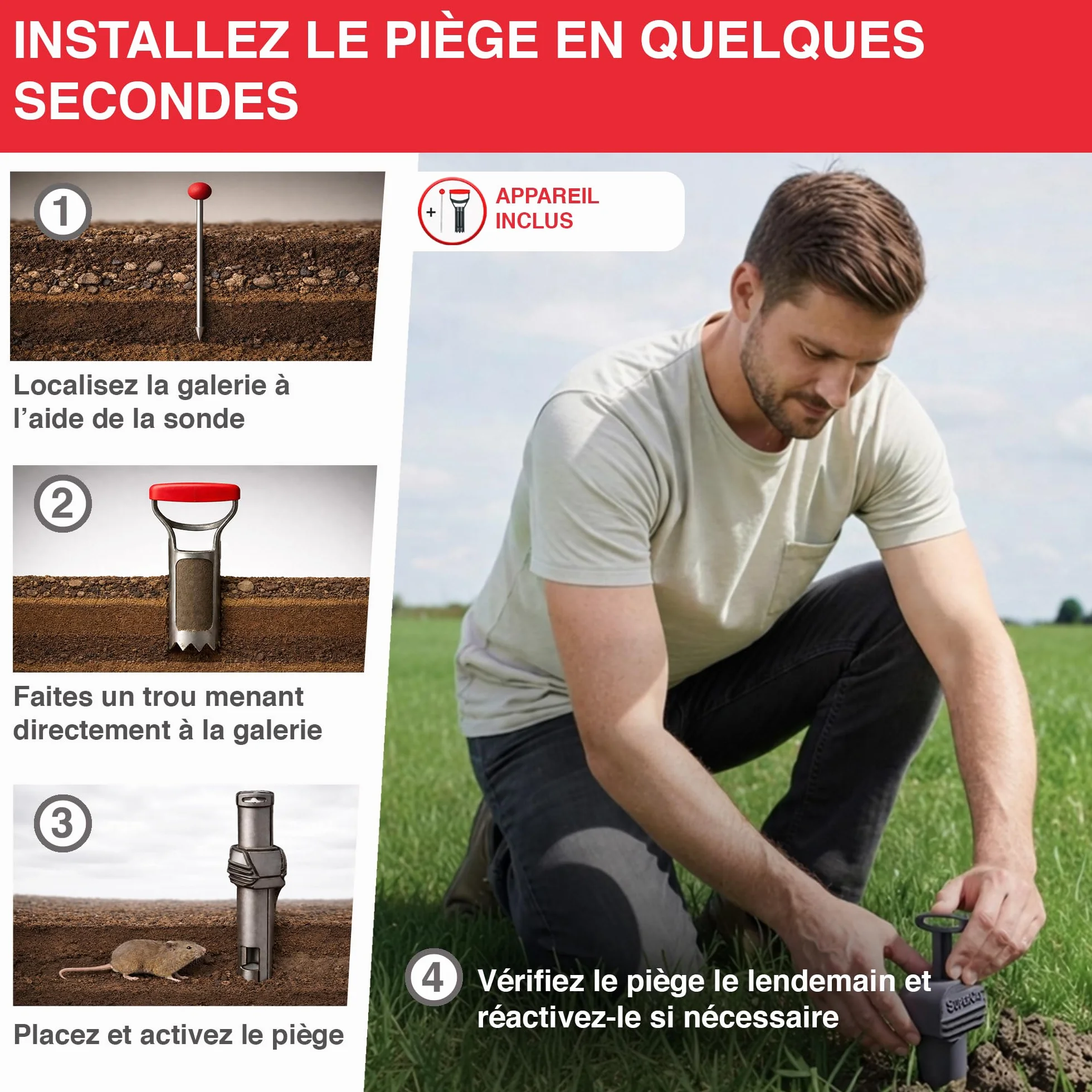 SWISSINNO Piège à campagnols Pro SuperCat 2X Pièges + Accessoires Mécanisme breveté Réutilisable