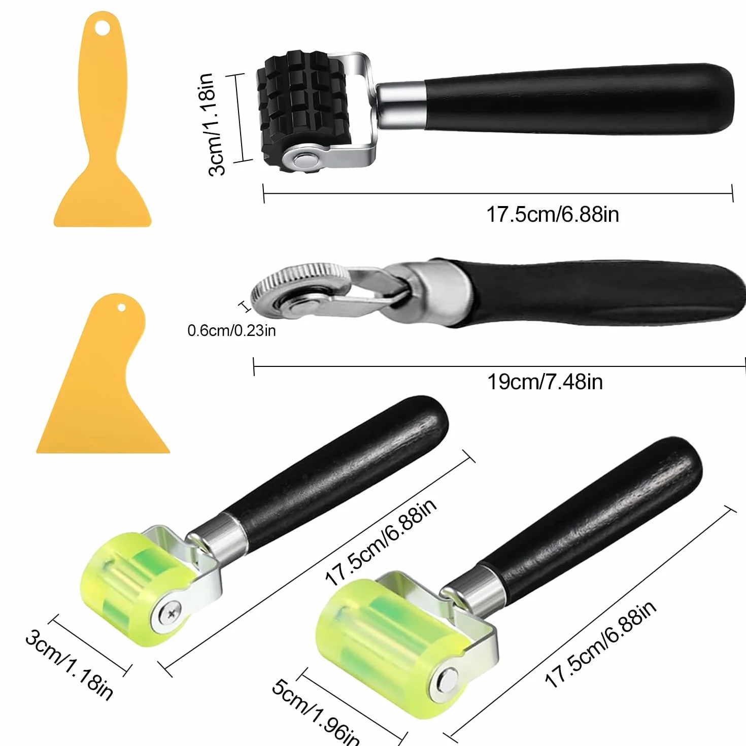Rouleau de Pression 4 Pièces pour Revêtements de Sol et Papier Peint, avec 2 Grattoirs, Noir