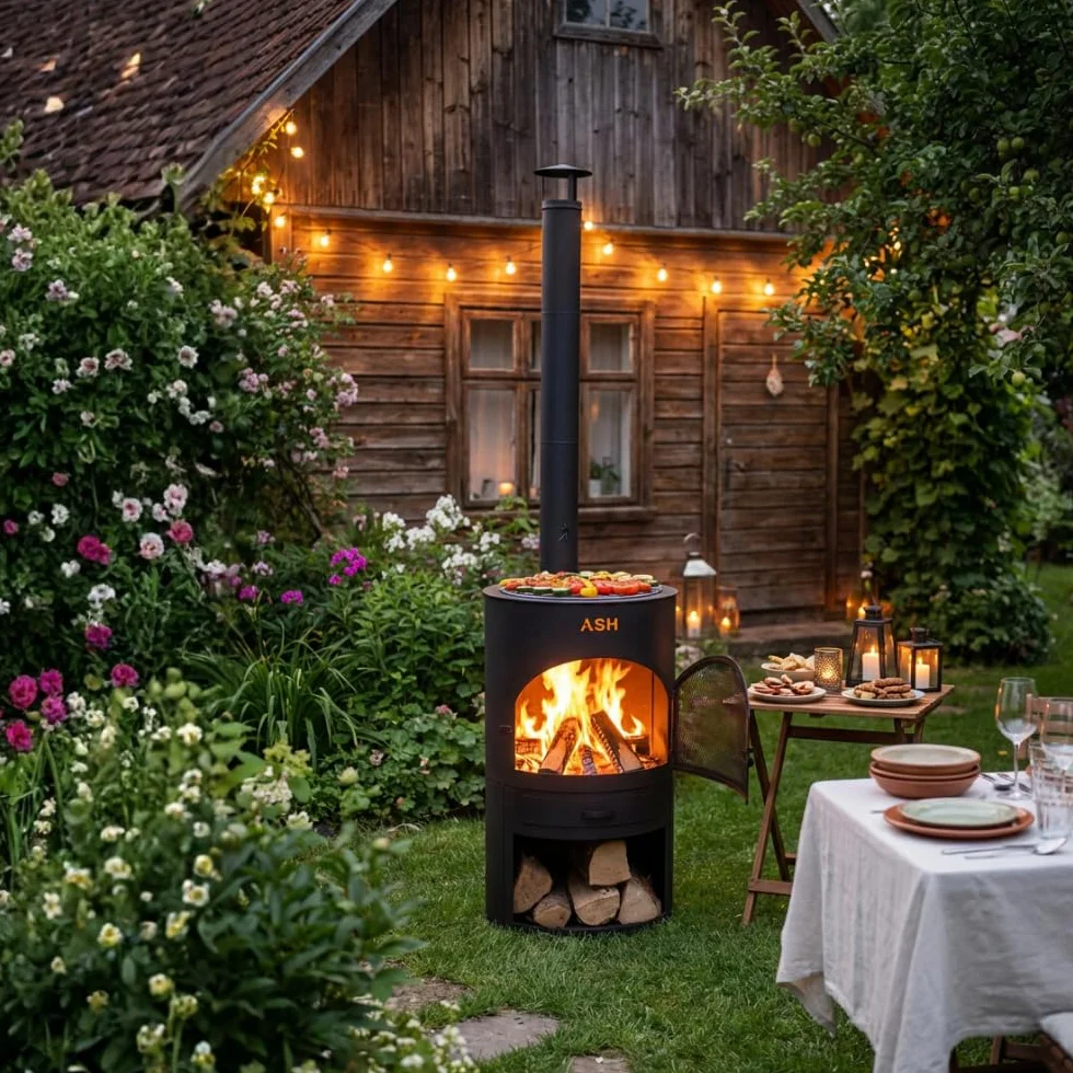 Foyer de terrasse Poêle de jardin Barbecue Chauffage Cheminée Noir