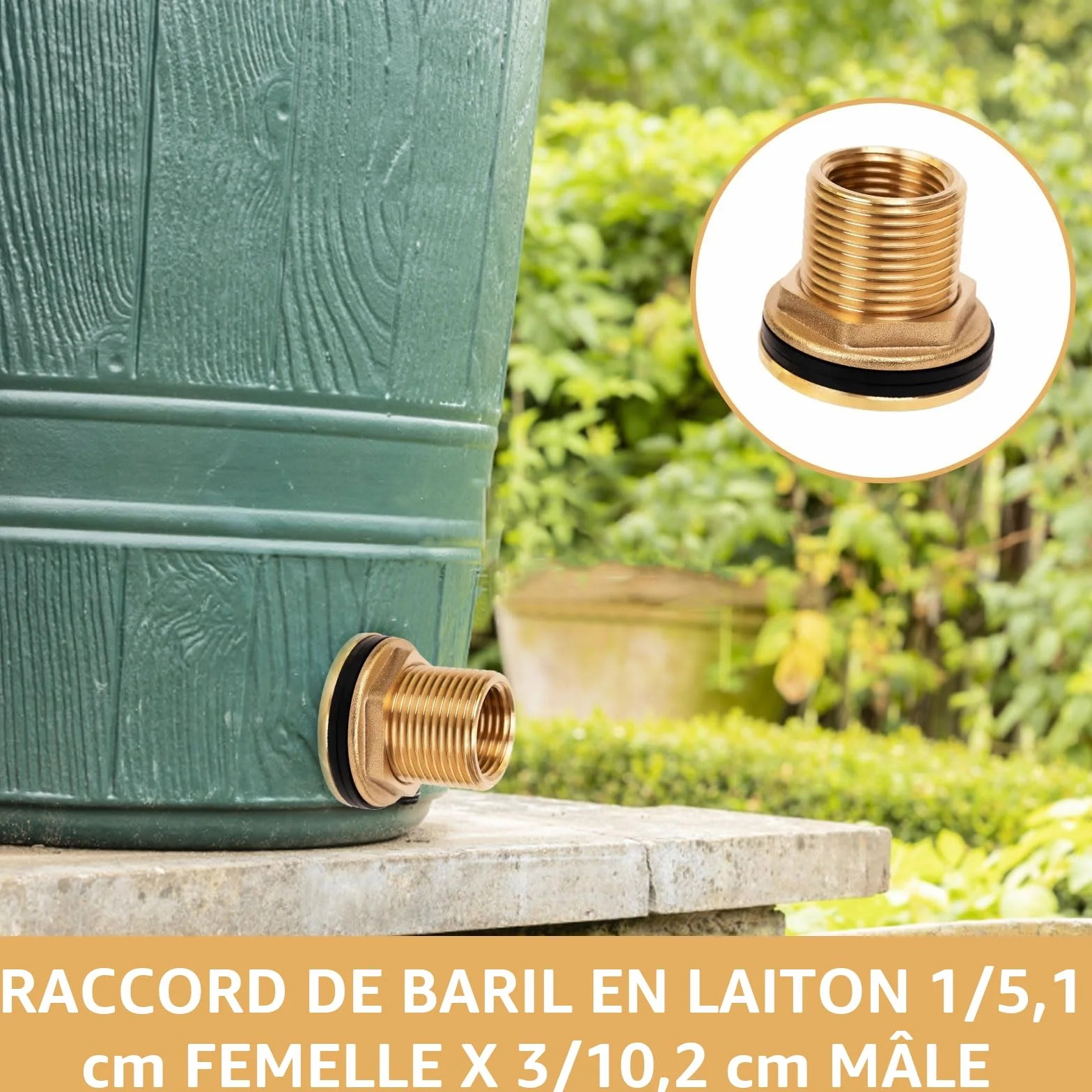 Raccord Citerne Eau de Pluie en Laiton, Douille de Seau à Pluie, Passage Universel 3/4 Extérieur 1/2 Intérieur