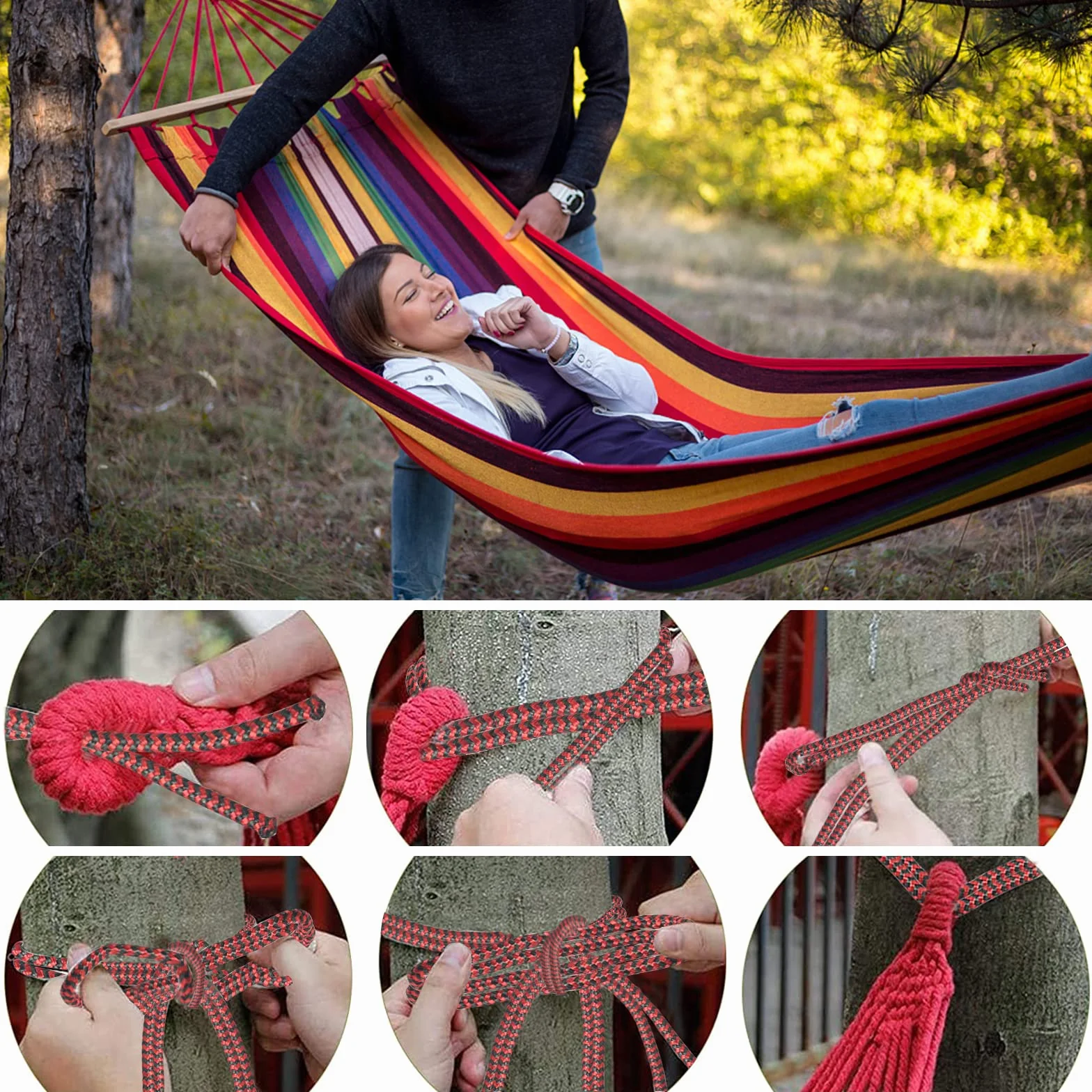 Hamac de plein air en coton 190 x 150 cm, capacité 150 kg, avec sac de transport pour camping et jardin