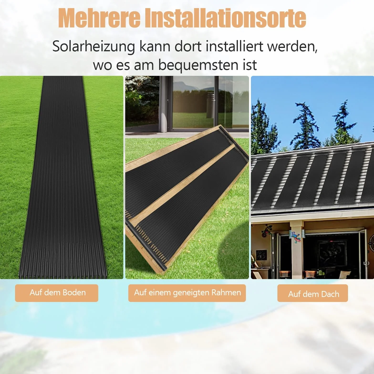 FANTASK Chauffage Solaire de Piscine 600 x 75 cm Panneau Solaire Polyéthylène Résistant UV Noir