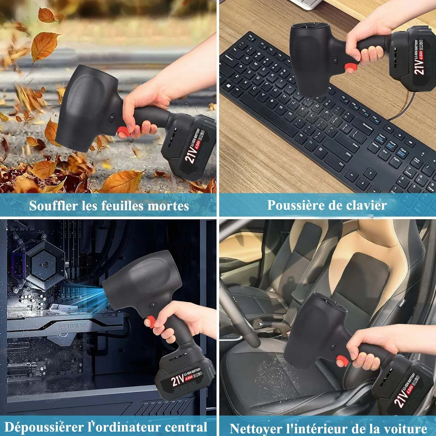 Souffleur de Turbo sans Fil 130 000 TR/Min 4000mAh sans Balais avec Buse Prolongée