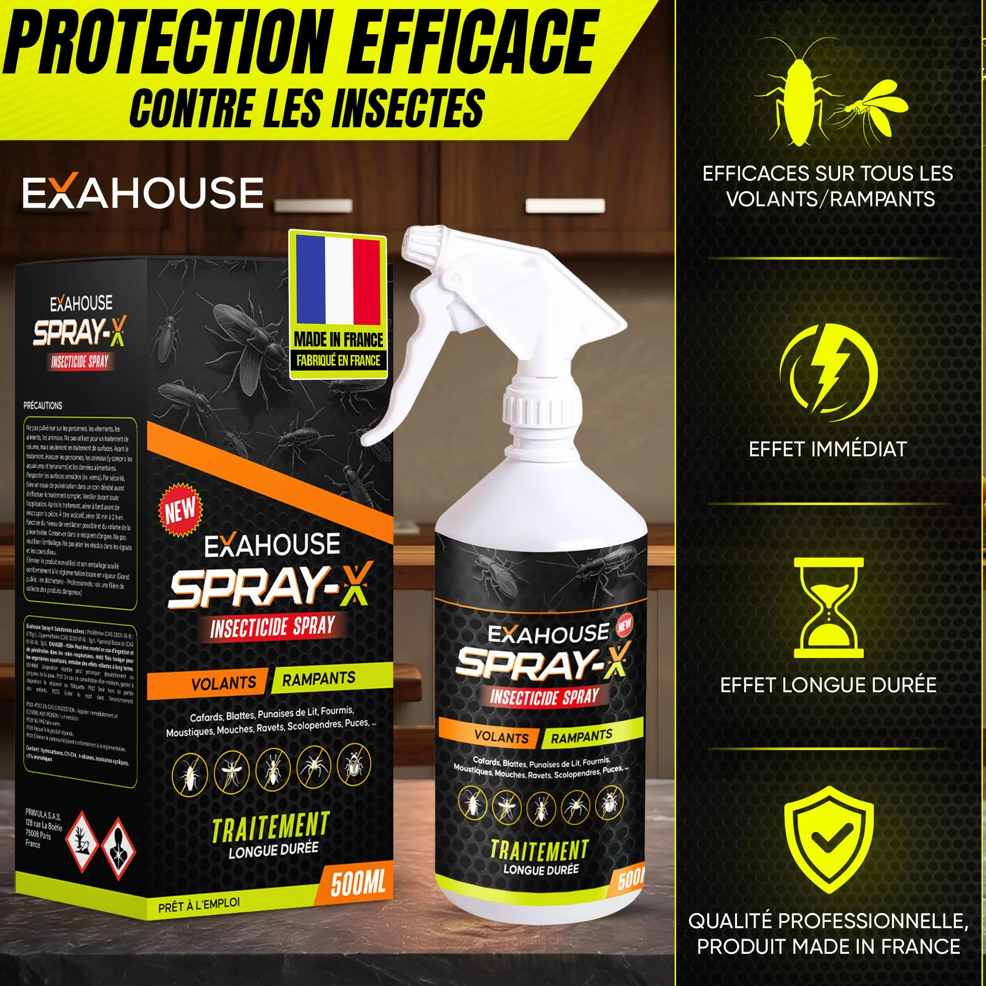 Exahouse Anti Cafards Spray Insecticide Professionnel Ultra Puissant pour Maison & Jardin