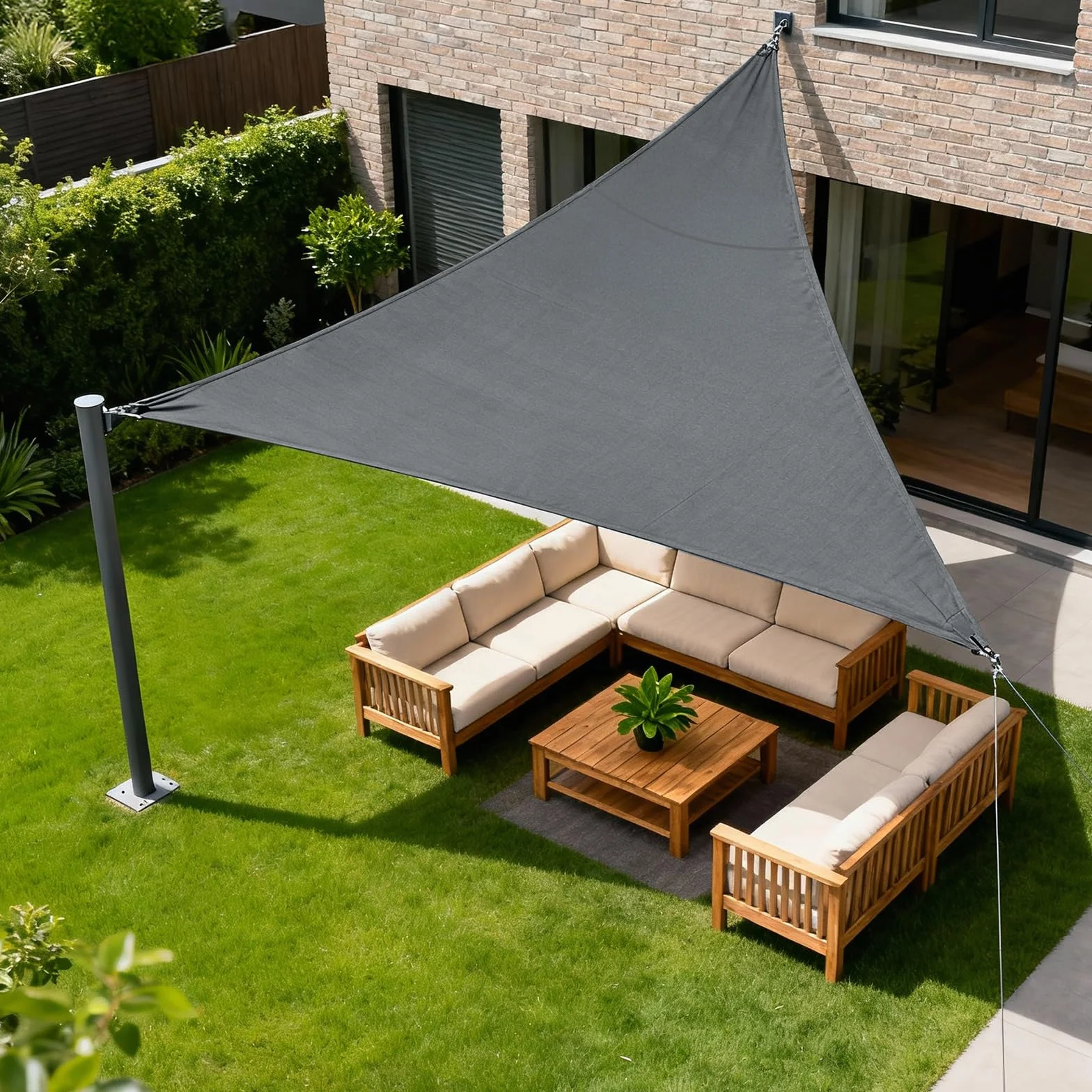 HENG FENG Voile d'ombrage Triangulaire 3x3x3m Toile imperméable Oxford 95% UV Anthracite