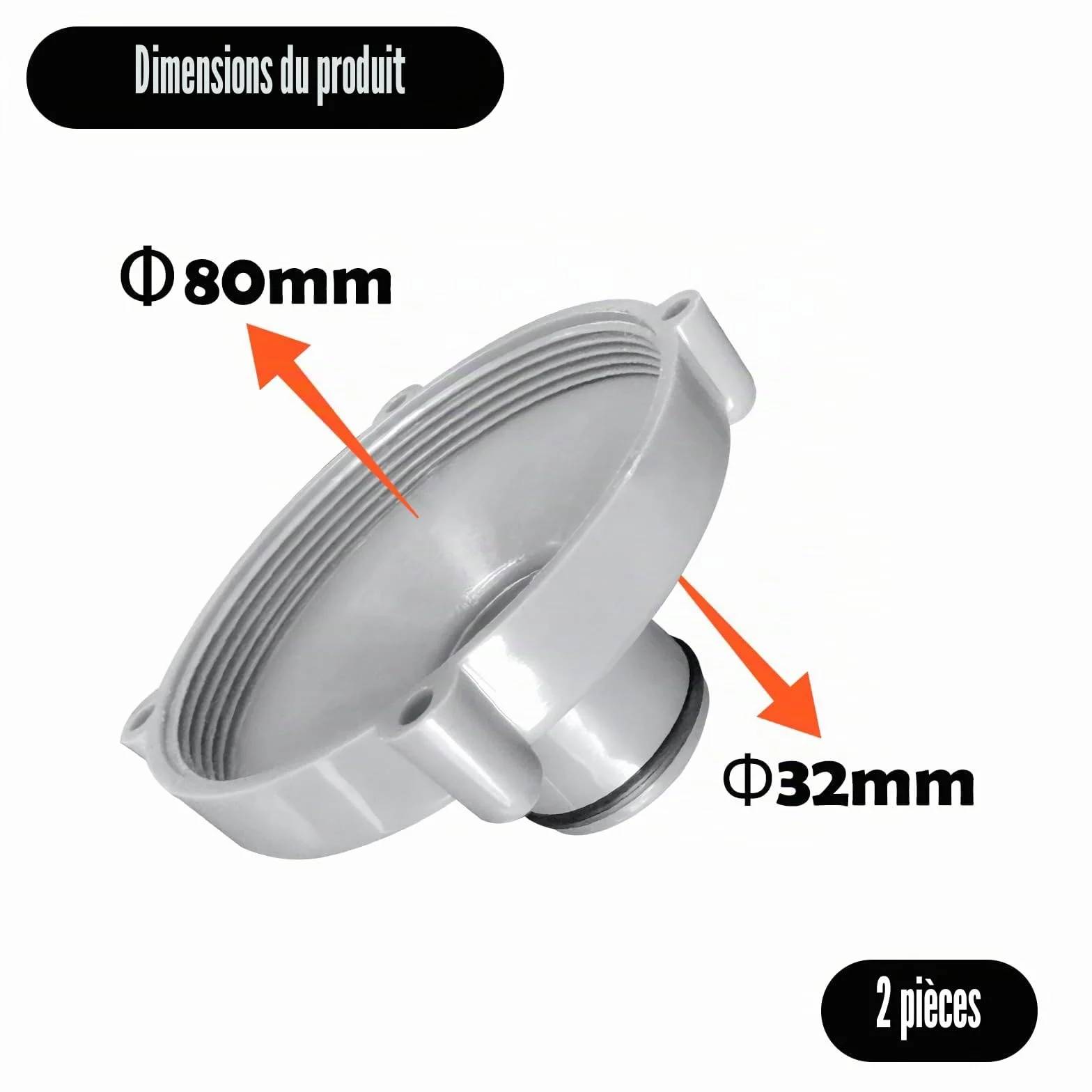 Lot de 2 adaptateurs pour tuyau d'aspiration piscine Quick-up gris