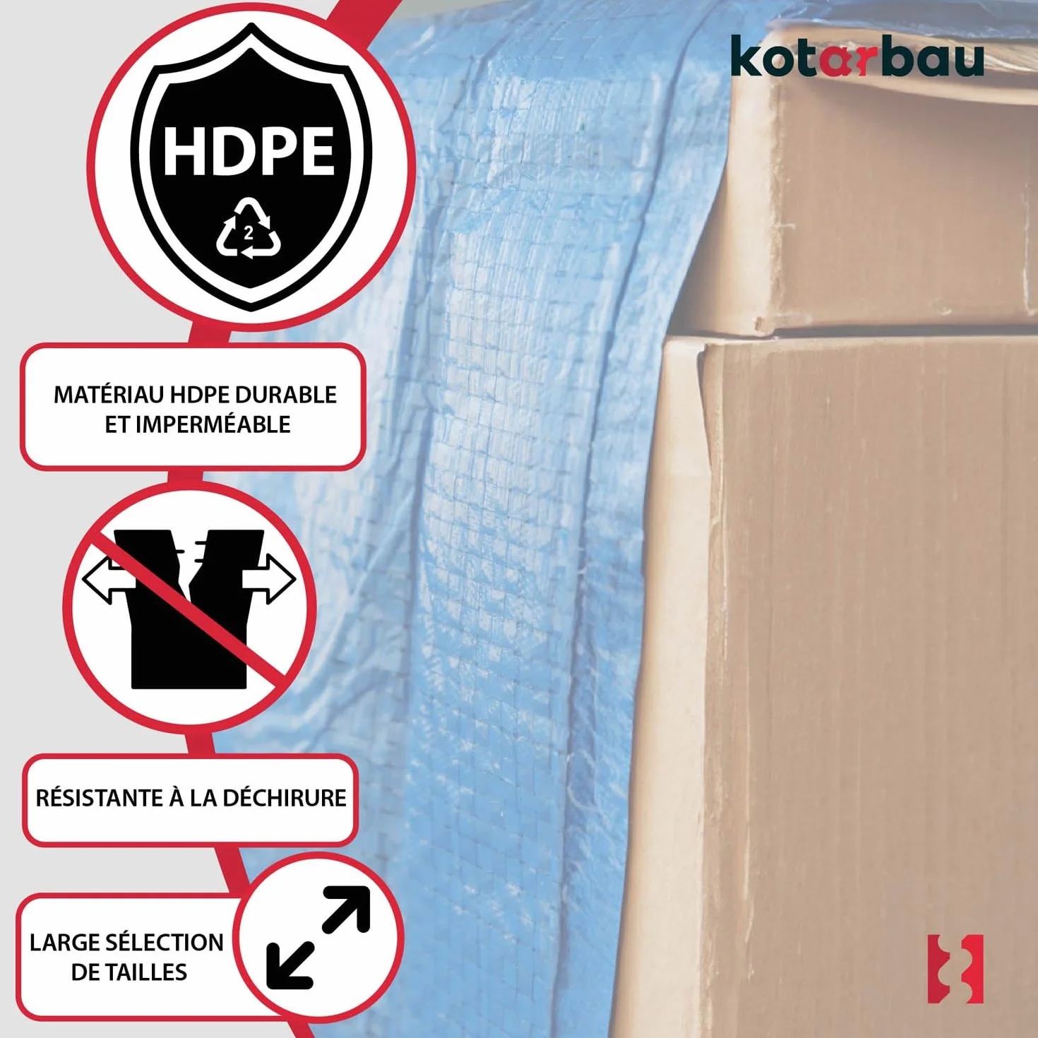 KOTARBAU® Bâche de Protection Extérieur - Polyéthylène - 5 x 5 m - Bleu - 75 g/m² - Bâche avec œillets - Anti UV - Toile de Protection - Couverture Impermeable Exterieu