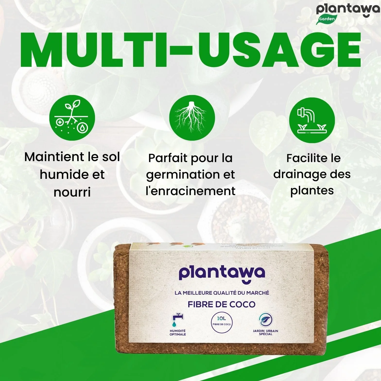 PLANTAWA Fibre De Coco 10L | 100% Naturelle pour Plantes | Maintient Humidité et Nutriments
