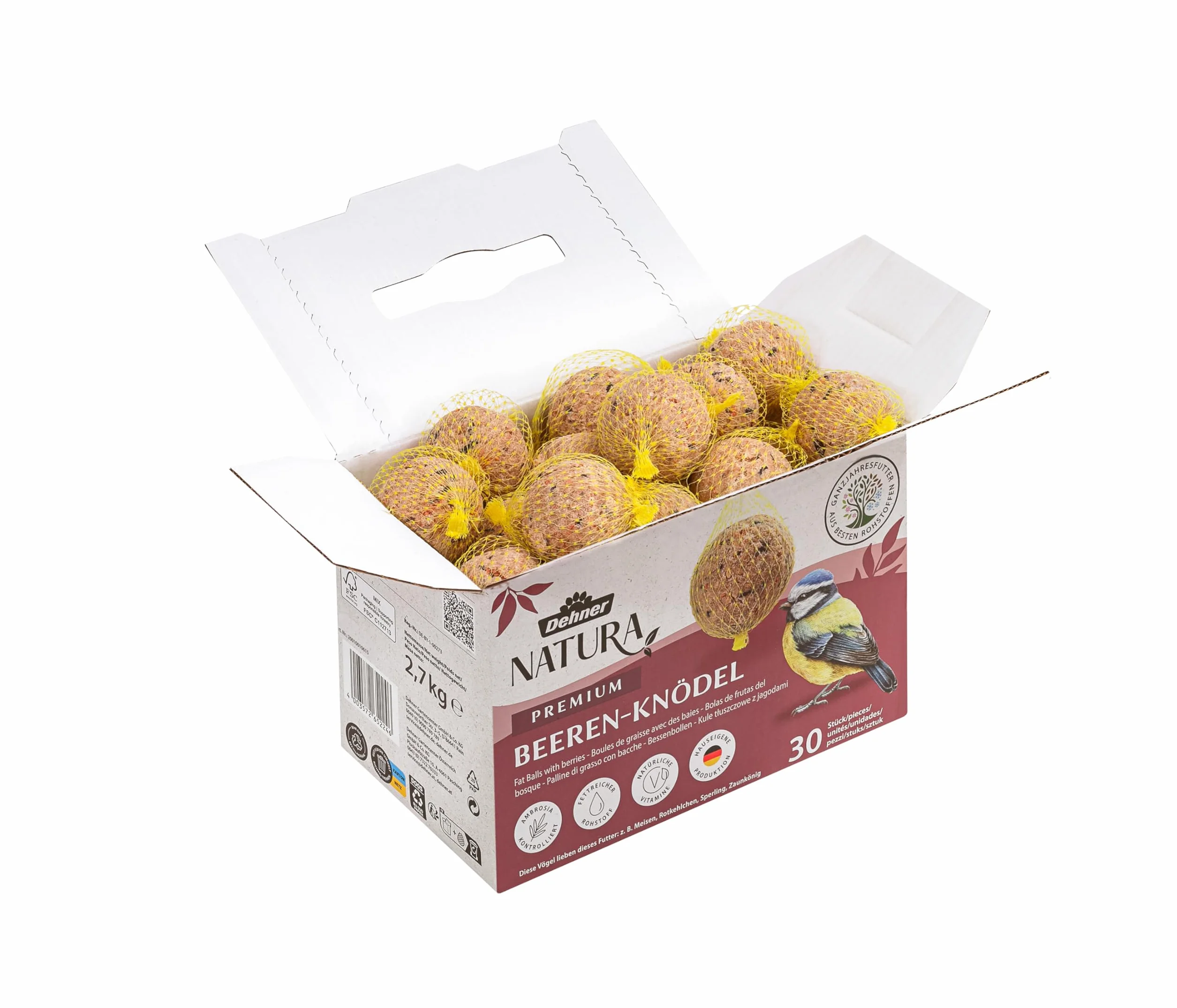 Dehner Natura Nourriture pour Oiseaux Sauvages, Boules de Graisse aux Baies, 30 pièces 90 g (2,7 kg)