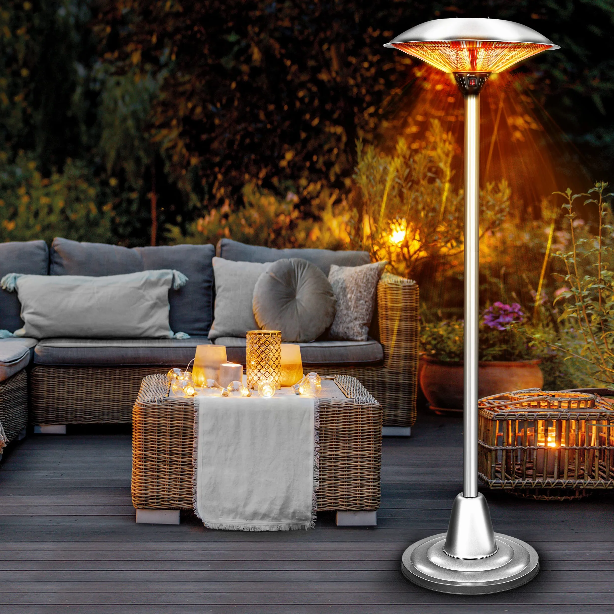 TRESKO Parasol chauffant 2500W Chauffage extérieur Infrarouge Radiateur Rayonnant Électrique de Terrasse 2 Niveaux de Chaleur