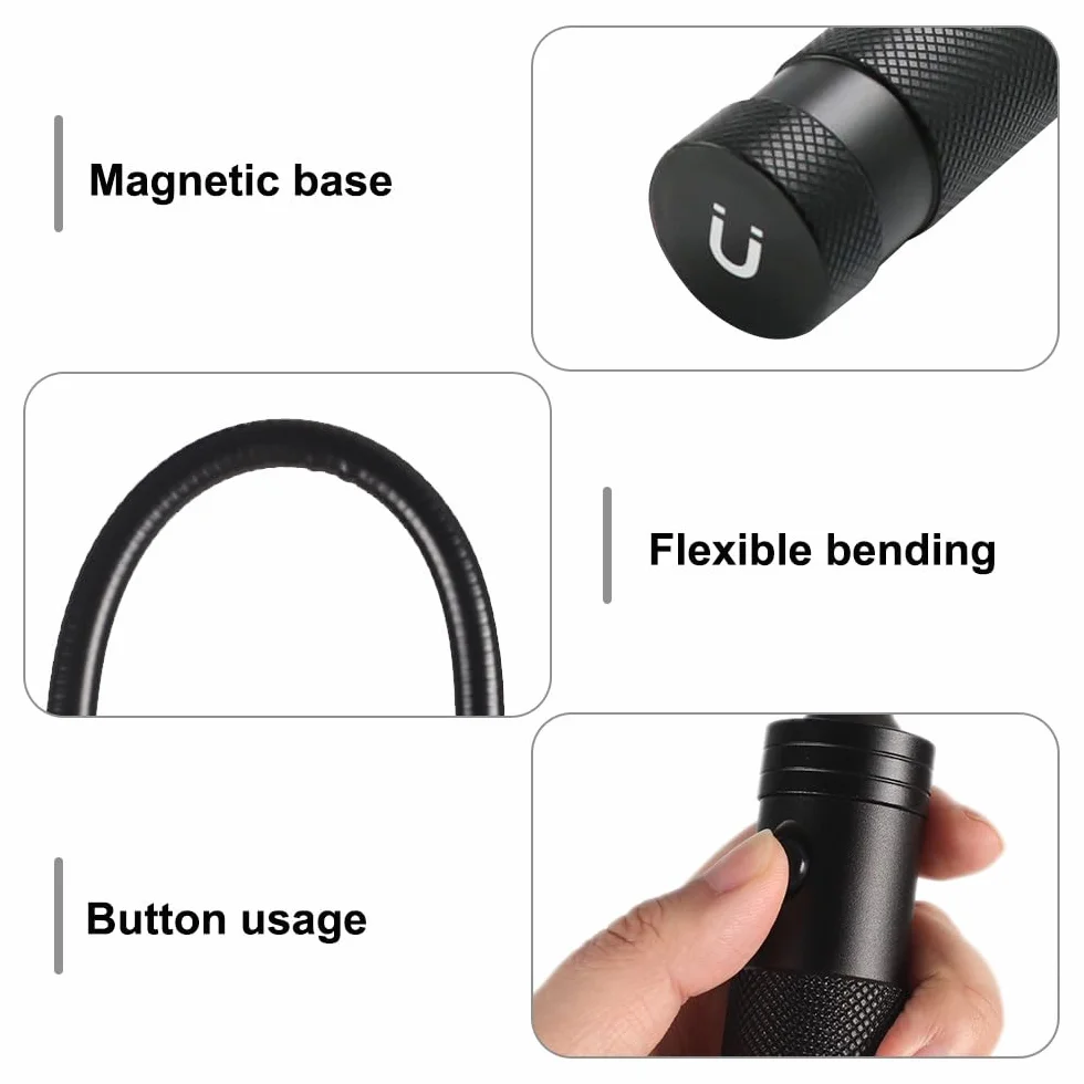 Lampe de Barbecue Télescopique Zoom Col de Cygne Flexible 360° Base Magnétique Extérieur
