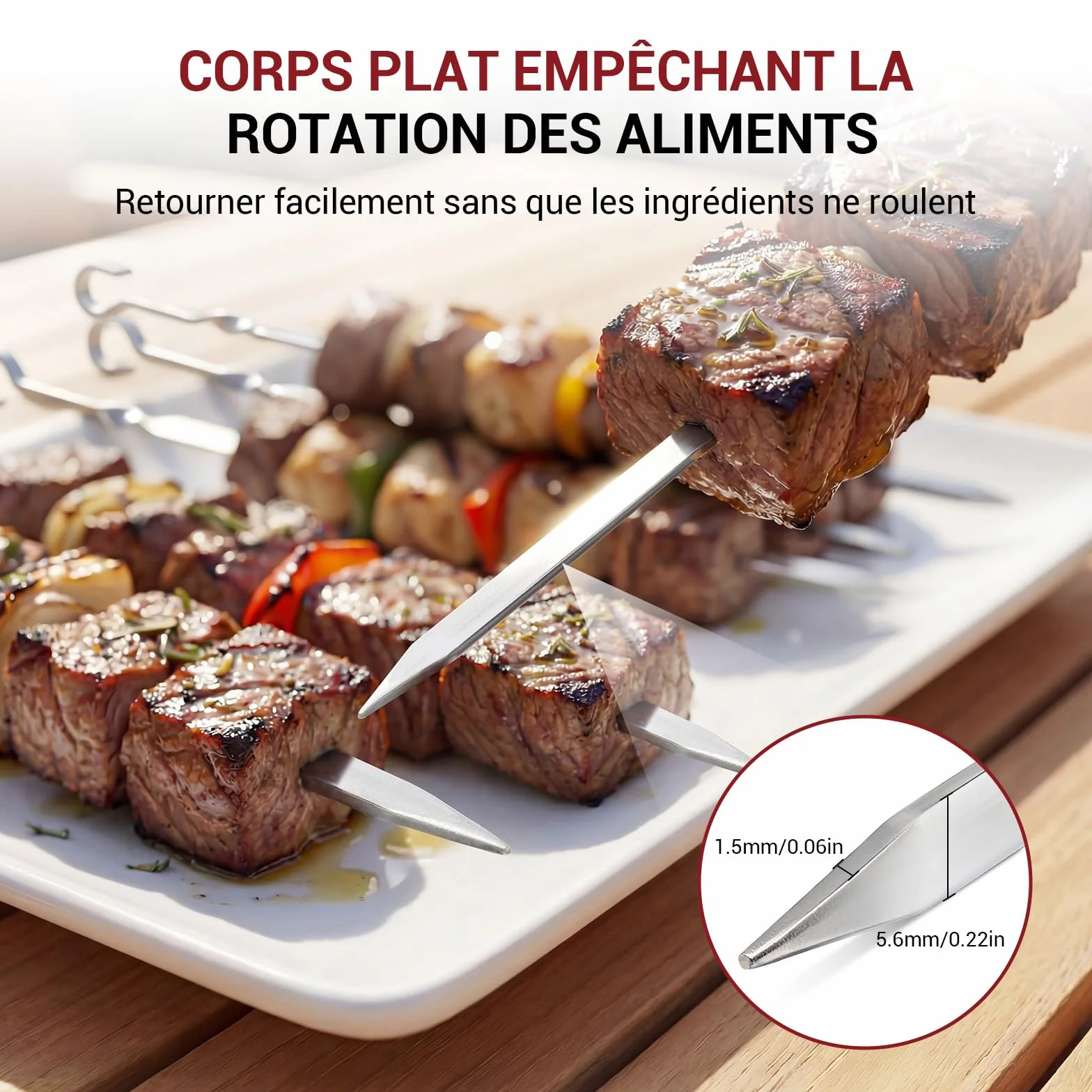 Brochettes à Viande en Acier Inoxydable pour Barbecue, Lot de 20, 38 cm